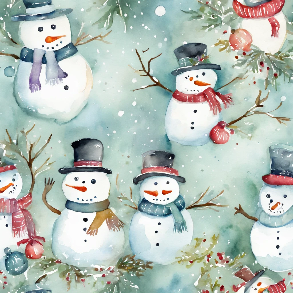 Watercolor winter illustration.Watercolor cute snowman