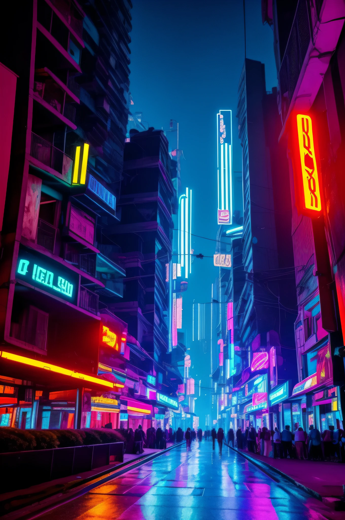 Cidade, (neon) (cyberpunk) (colorida) (estilo noite)