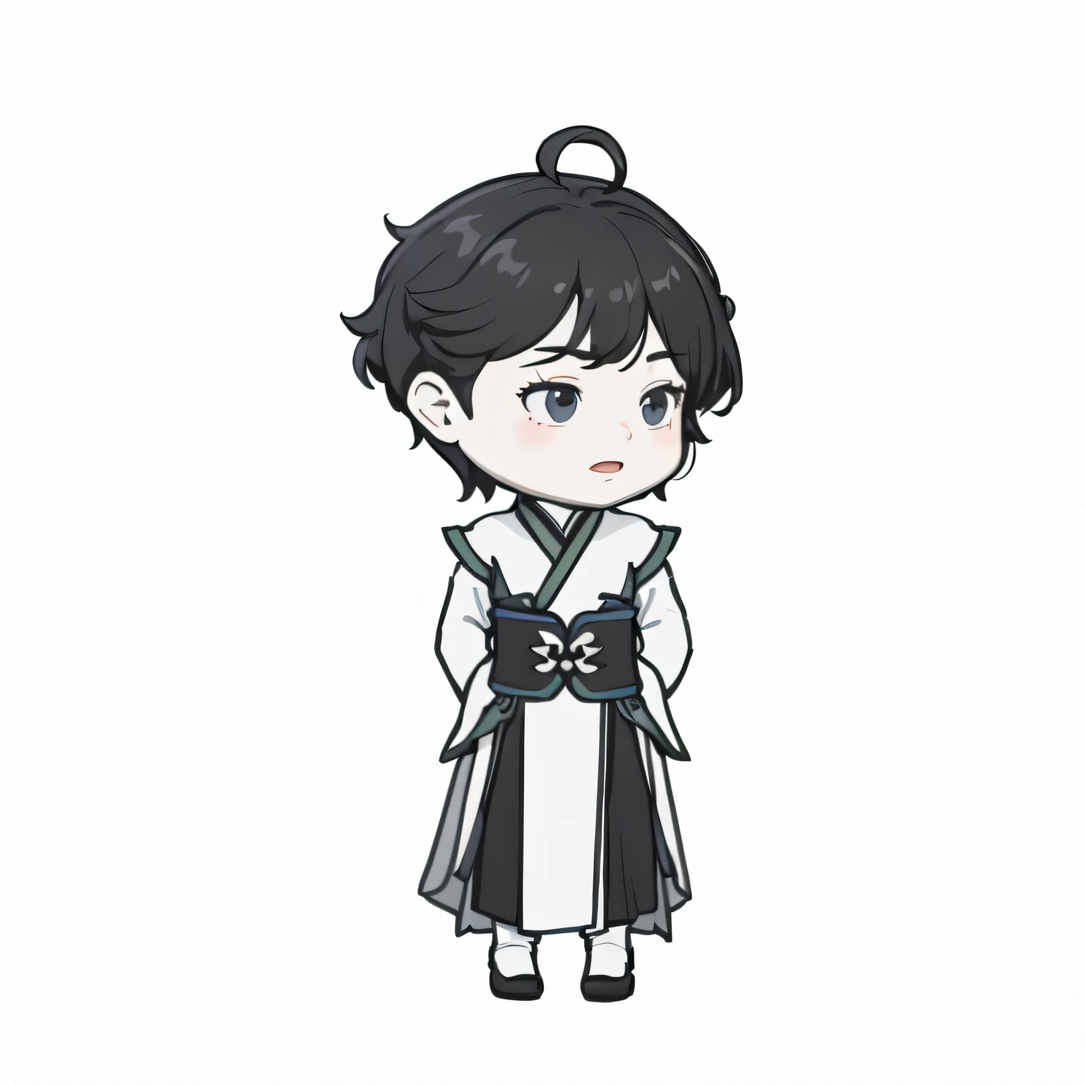Cartoon of a boy in a white and black dress, full-body xianxia, HD meticulous,4k