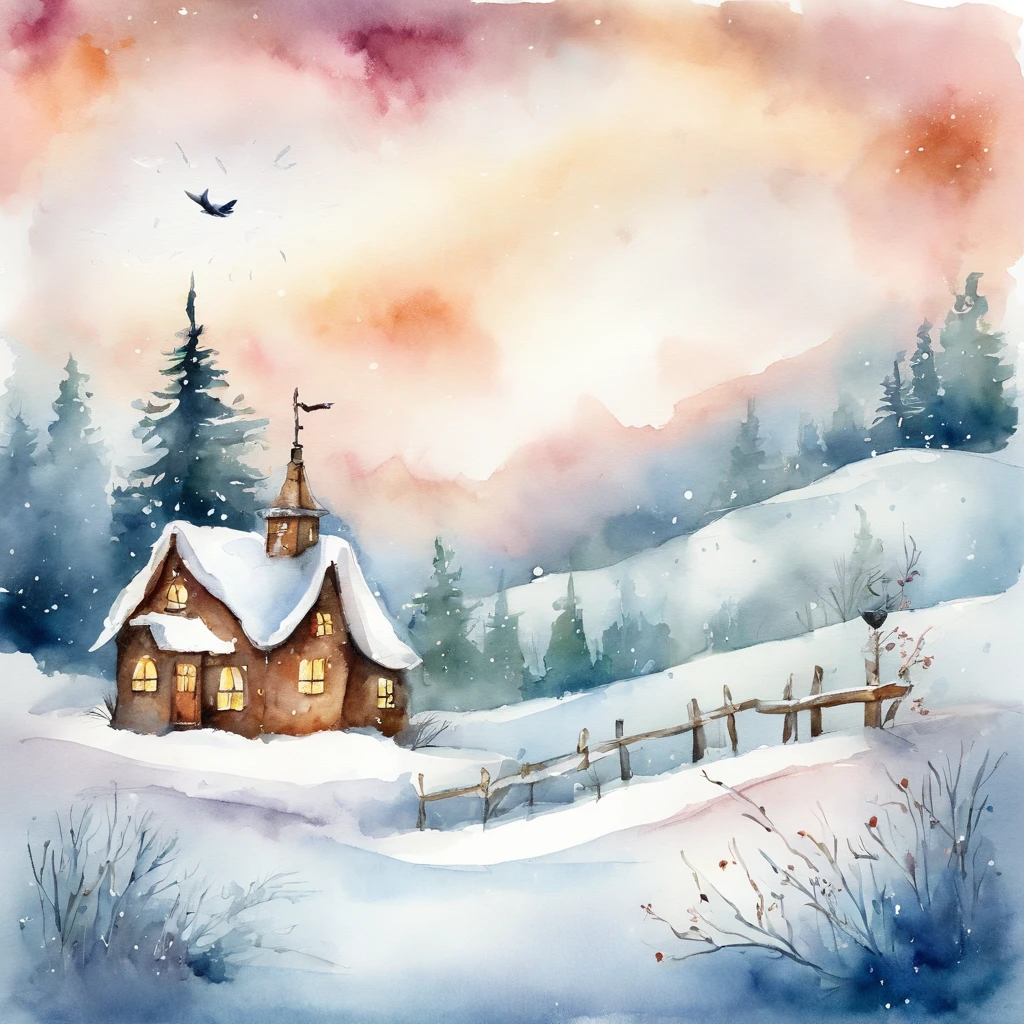 Watercolor winter illustration. Watercolor cute snowman