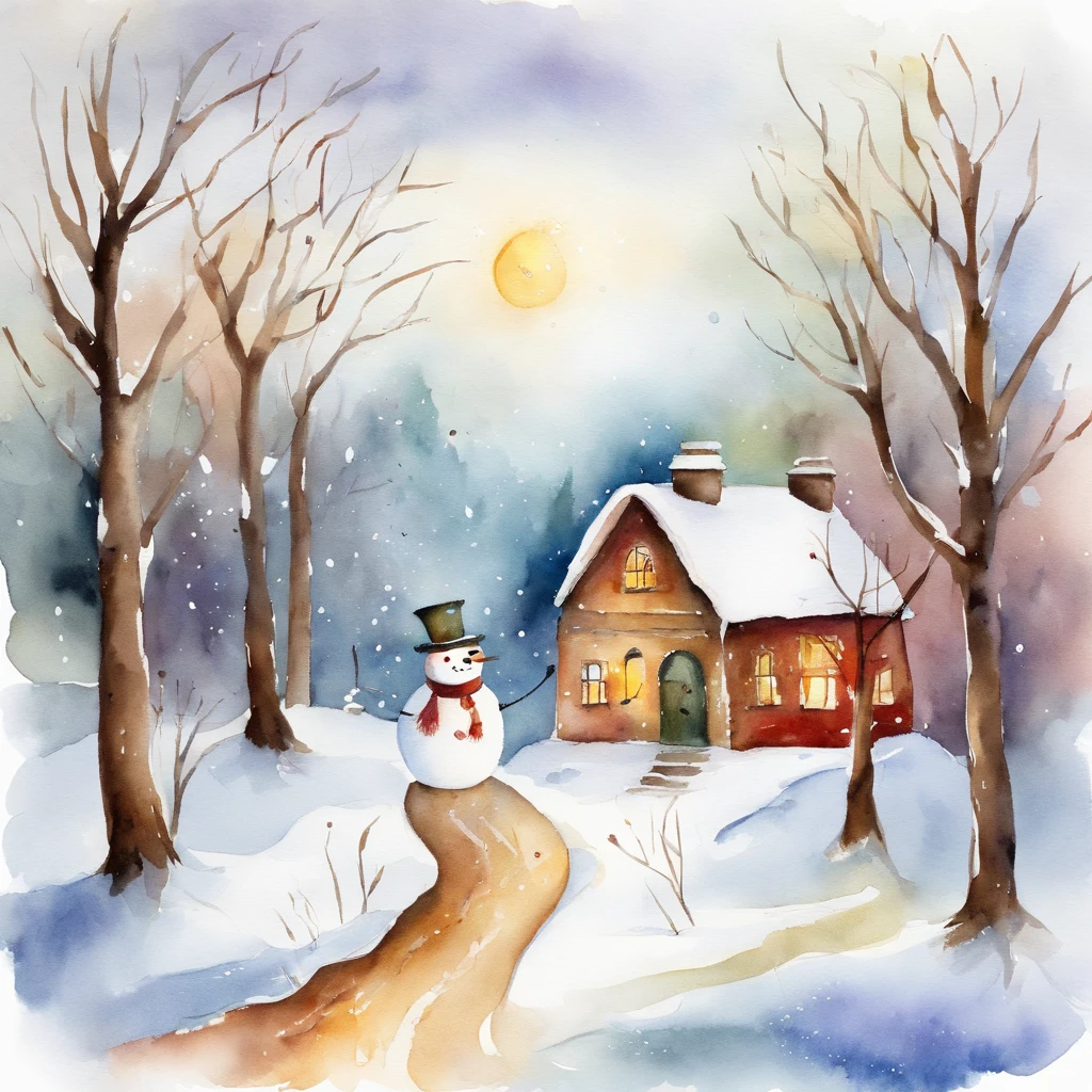 Watercolor winter illustration. Watercolor cute snowman