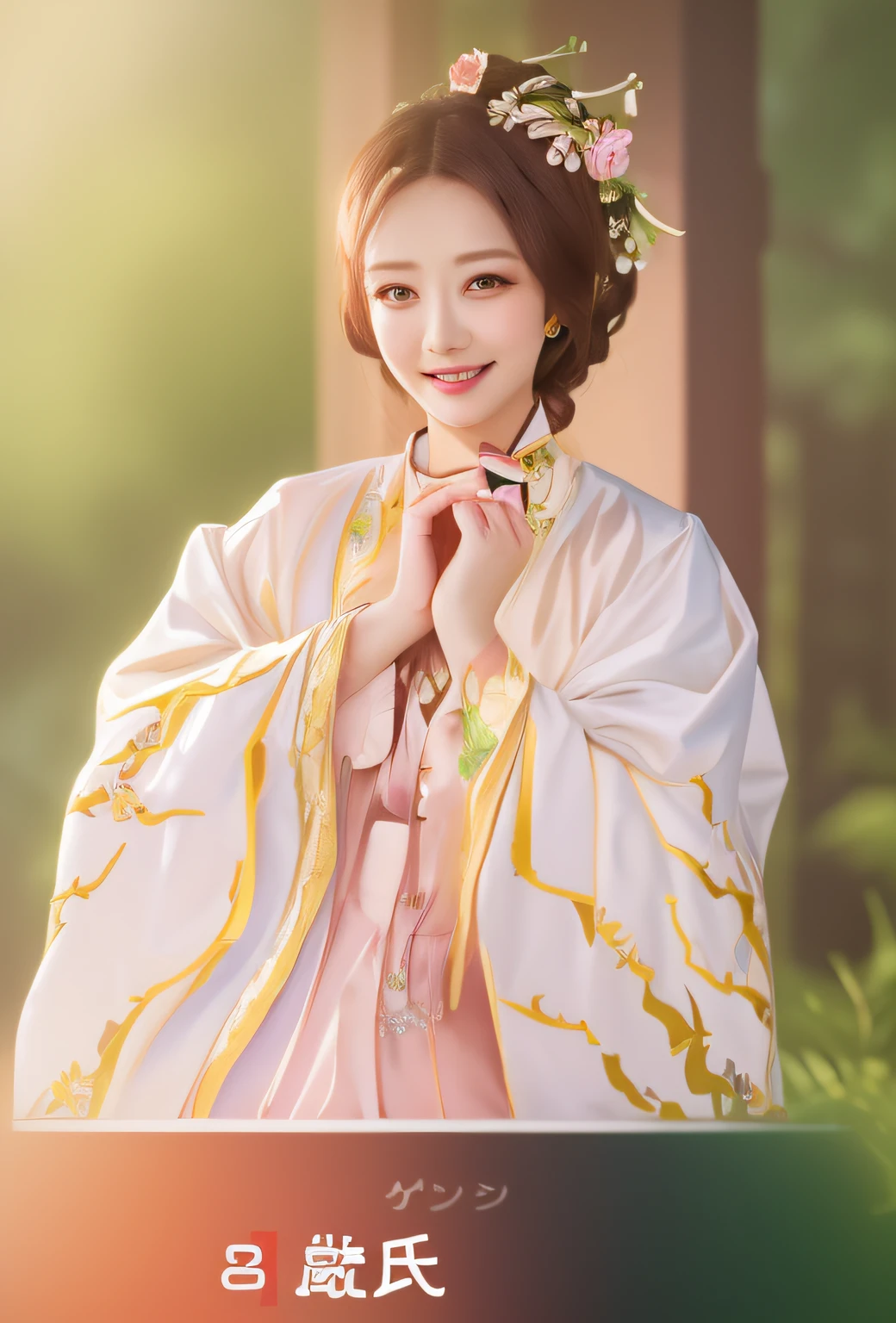 Smiling woman in dress with flowers in her hair