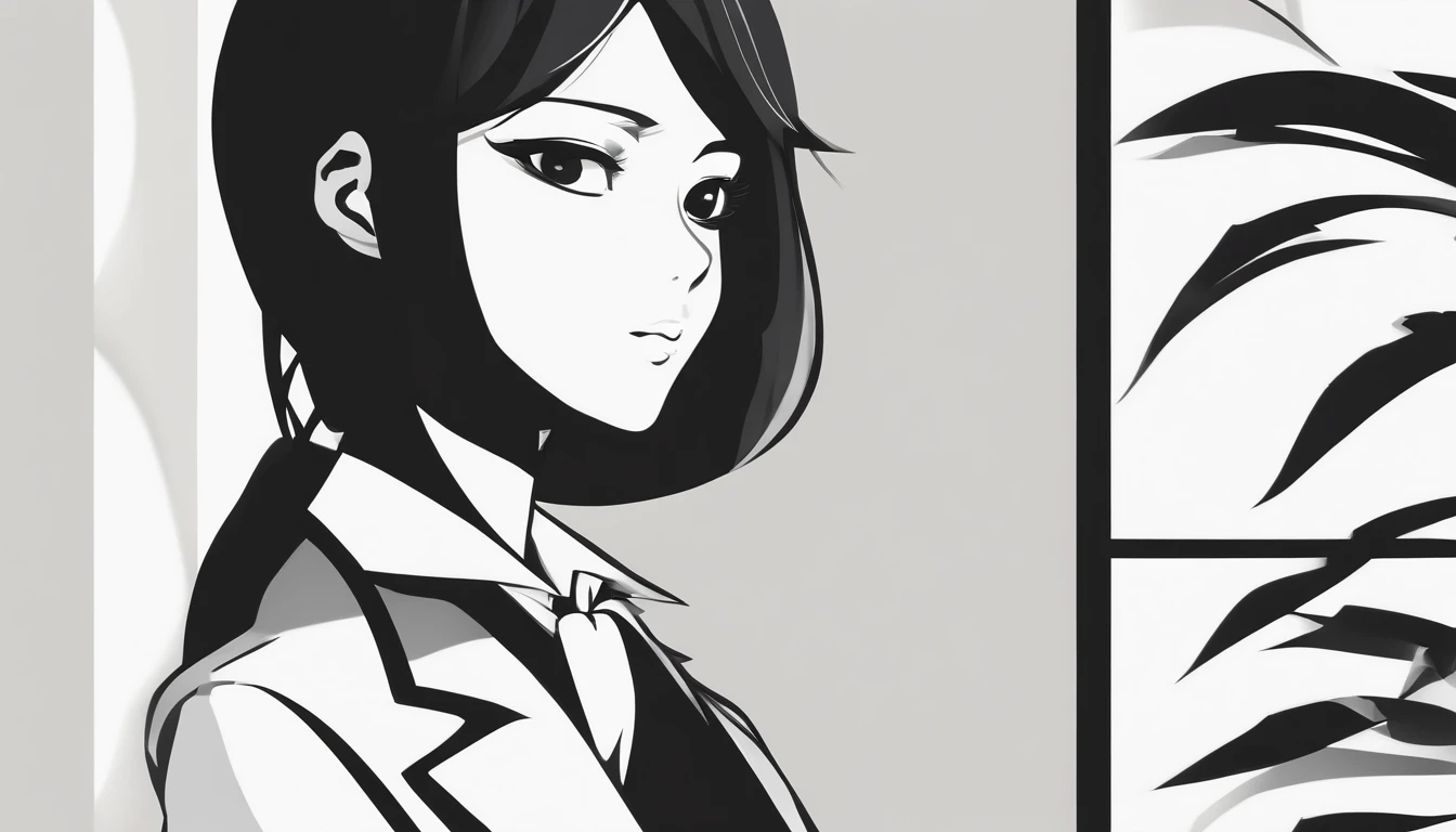Japanese Business woman in a black suit, white shirt and black pants posing suit for a picture on the white backround, Business woman in a black suit, white shirt