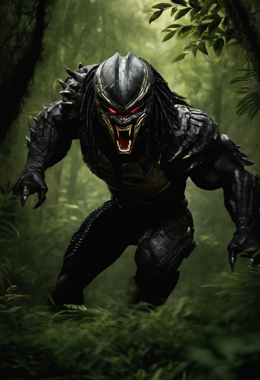 predator,hunt,mask,camouflage,strong and muscular body,sharp teeth,dangerous eyes,hidden in the jungle,camouflaged in the grass,leaping from the trees,silent footsteps,hunting in the night,fierce and relentless,dark and menacing atmosphere,ferocious predator,preparing to attack,deadly hunter,bloodthirsty,stealthy and agile,unseen predator,lurking in the shadows,waiting for its prey,swift and powerful movements,instinctual killer,adaptable and cunning,pouncing on its victims,dominating the food chain,in control of its territory,striking fear in the hearts of its enemies,master of stealth and camouflage,chasing its target,ready to strike,ultimate predator.