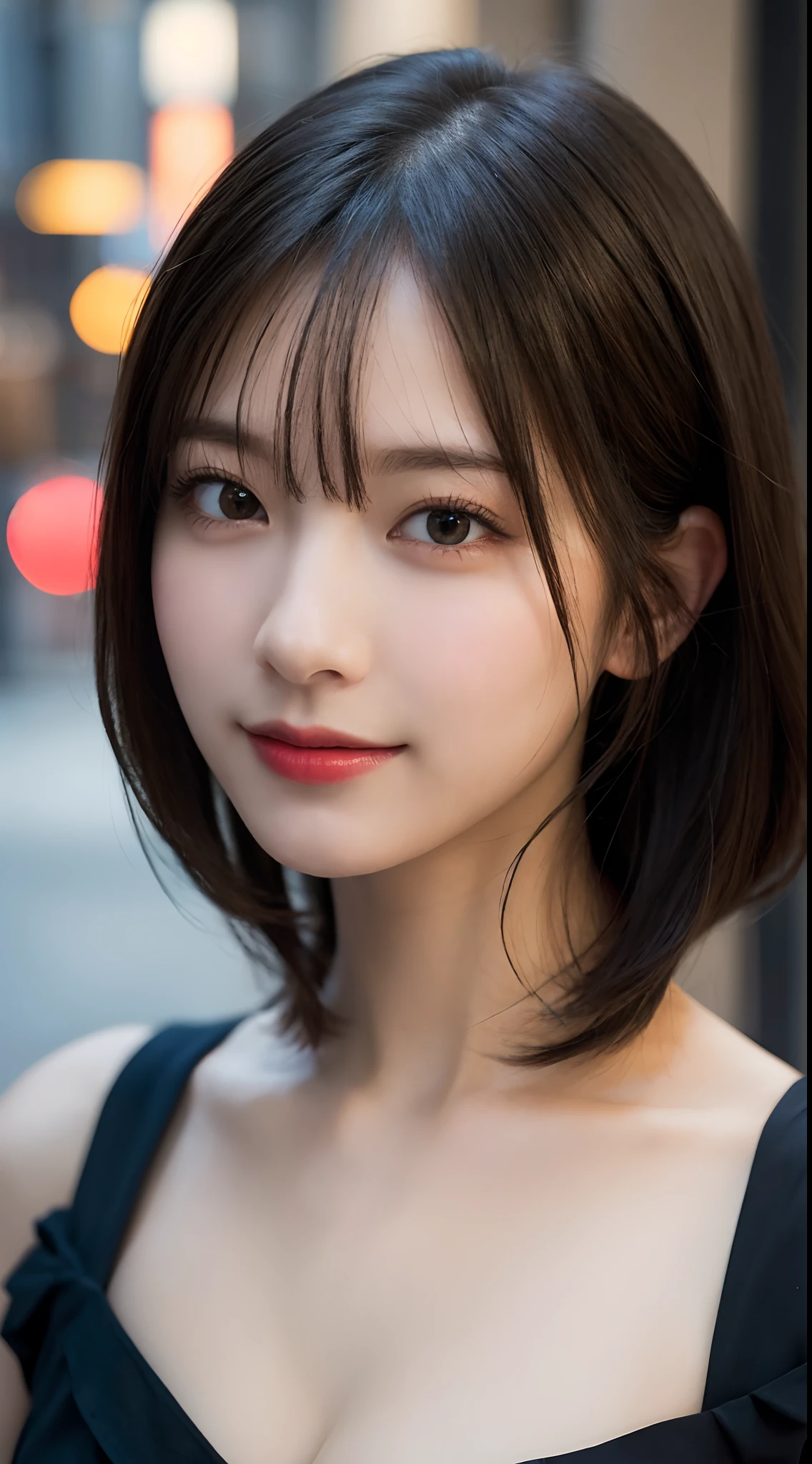 Random Pose, mix4, (8K, RAW photo, top quality, masterpiece: 1.45), (Realistic, photorealistic: 1.37), One girl, cute, smiling, cityscape, night, professional lighting, photon mapping, radiosity, physically based rendering, gradient black hair, gray hair, short curly, handsome, girl, small breasts, Deep V Neckline Slip Dress, quality photo, high resolution, 1080p, (clear face), (detailed face description), (detailed hand description), (masterpiece), realistic, extreme light and shadow, disheveled hair, masterpiece, rich details, (fine features), (best quality photo), (masterpiece), (fine eyes), double, look in front of you, fine collarbone, highlight armpits, show lower breasts