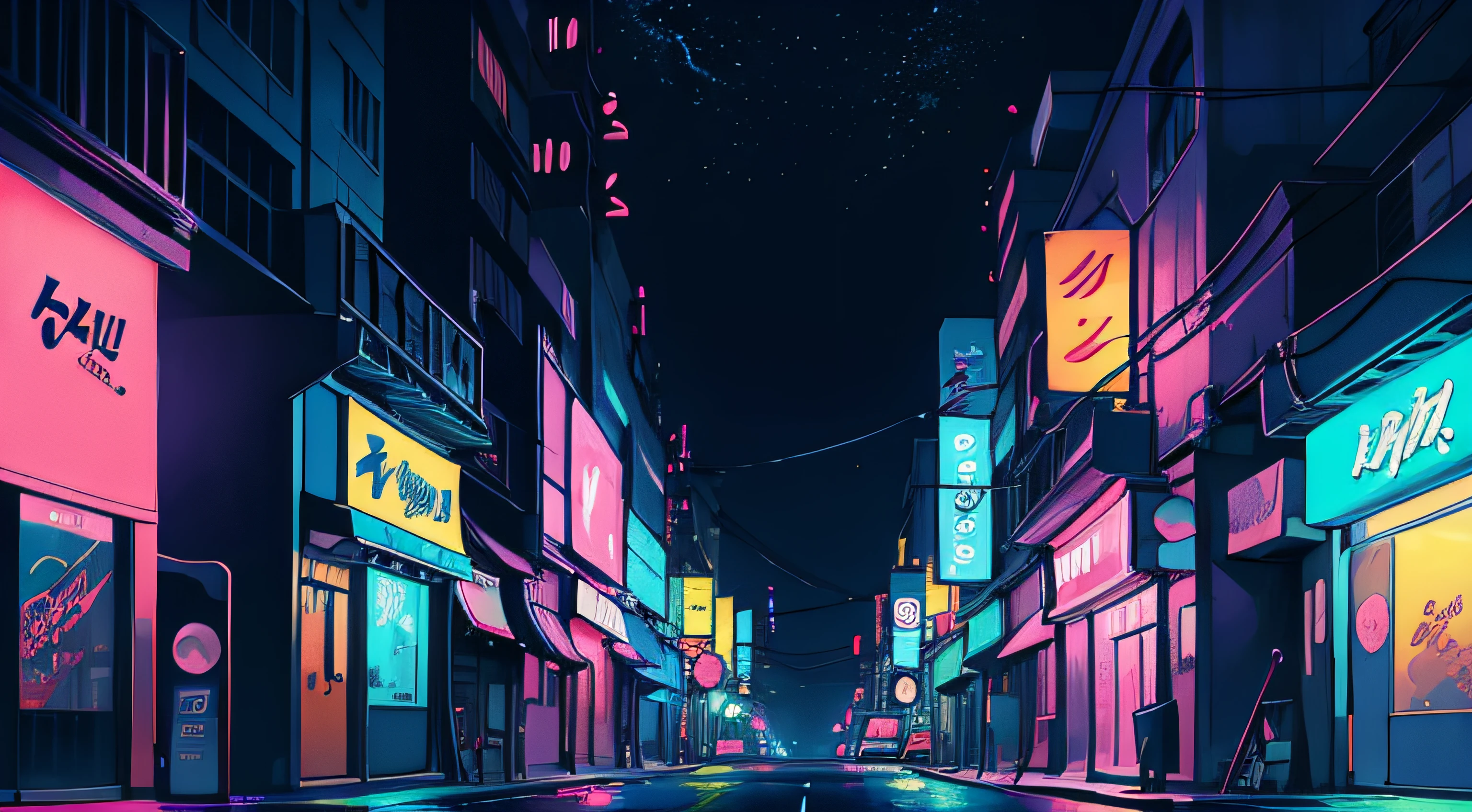 empty neon night street, vivid colours, anime style 4 k, best anime 4k konachan wallpaper, badass anime 8 k, anime moe artstyle, 4k anime wallpaper, anime art wallpaper 8 k, 4 k manga wallpaper, anime art wallpaper 4 k, anime art wallpaper 4k, anime wallpaper 4k, anime wallpaper 4 k