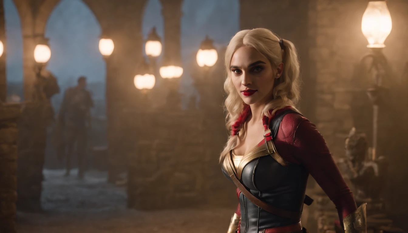 there is a man that is standing in the dark with a cell phone, trending on concept art, gal gadot as harley quinn, emma watson as black canary, ocarina of time movie, anime scenery, japan studio game, gal gadot as captain marvel, gal gadot as wonder woman, full-cosplay, gordon freeman as a woman, full-cosplay wario