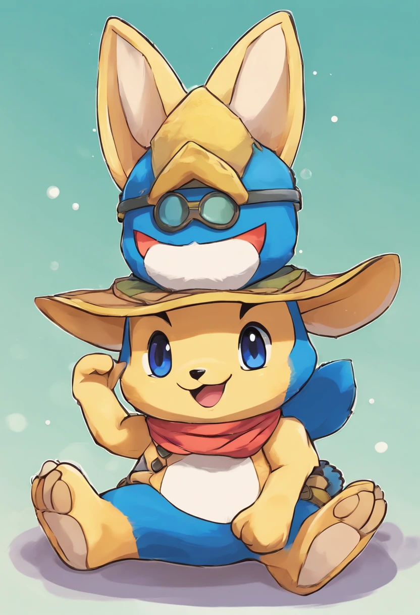 Lucario, chibi, Bloaty tummy, swollen tummy, Sitting, Huge tummy