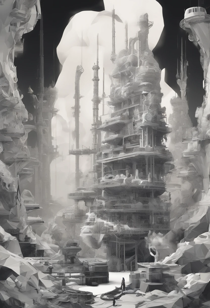 Intricate details crazy beautiful black woman, Molten wax, mycelium, abstract expressionism,White and black color scheme, surrealism, ruanjia, White background,fantasy, ultra - detailed, concept-art, author:Edmund Dulac,and Cy Twombly and Irakli Nadar,by Jackson Pollock, isometry, Digital art, smog, polluted, Toxic waste, Chimneys and railways, 3 d rendered, rendering by octane, volumetry, by Greg Rutkowski
