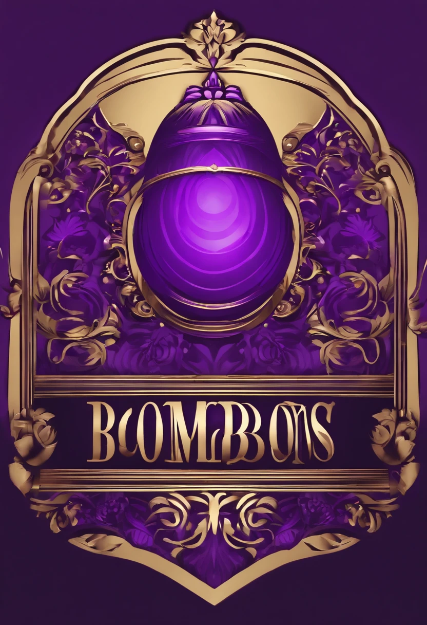 crie uma logo empresarial com formato de uma coroa dourada com o nome da marca "Real bombons" em roxo na base, e um bombom roxo em cada ponta.