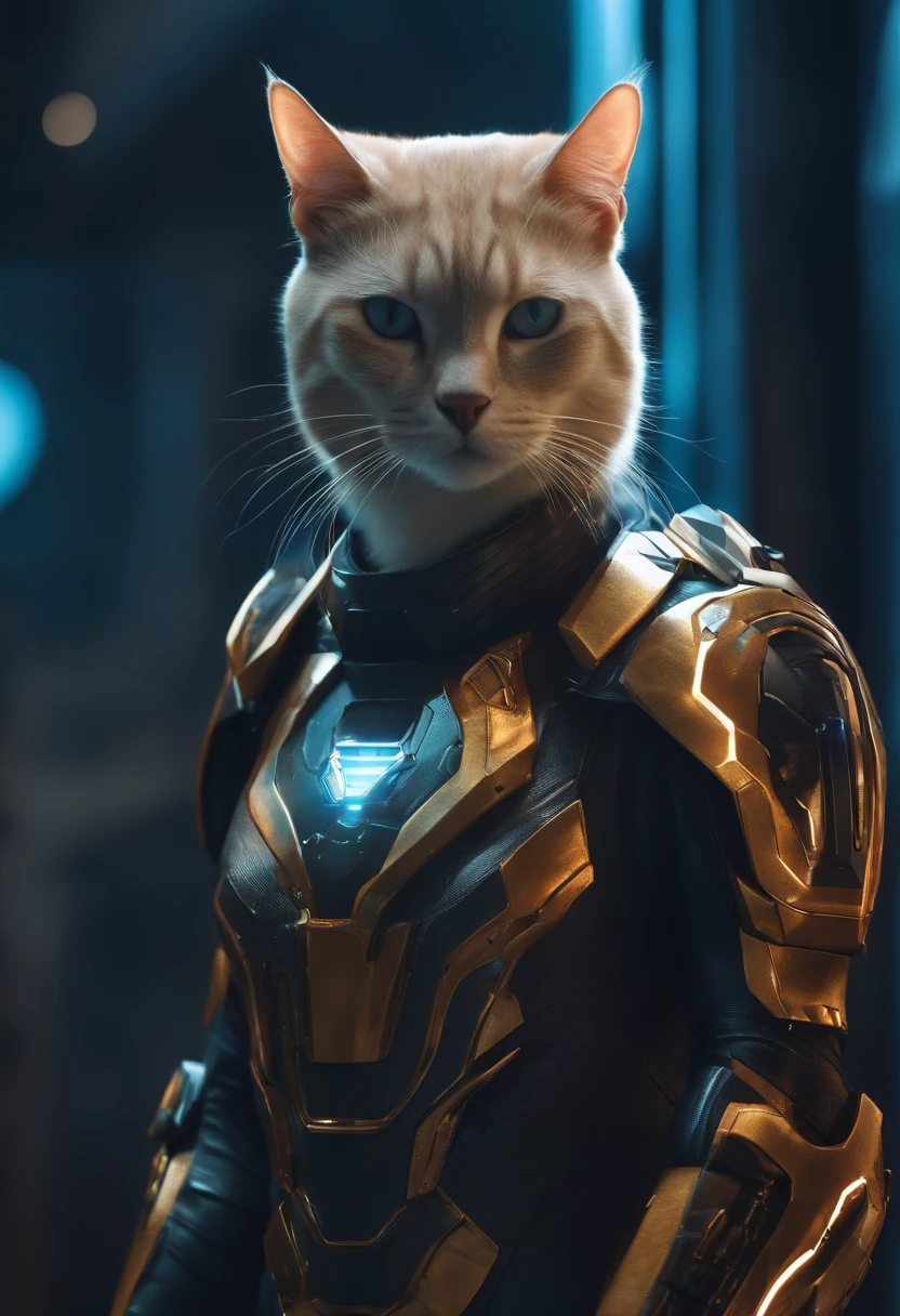 gato futurista usando armadura, Arte conceitual do futuro, 8K分辨率