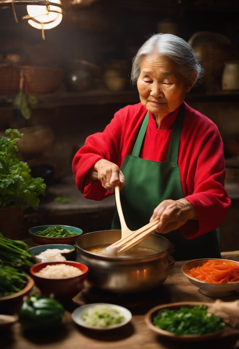 Chinese grandma cooking soup