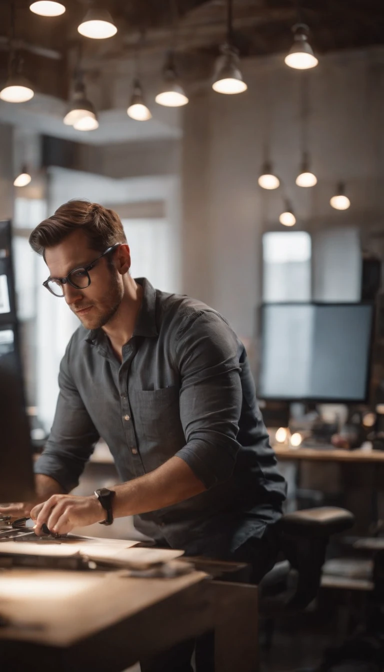 Create a man working in a design studio.