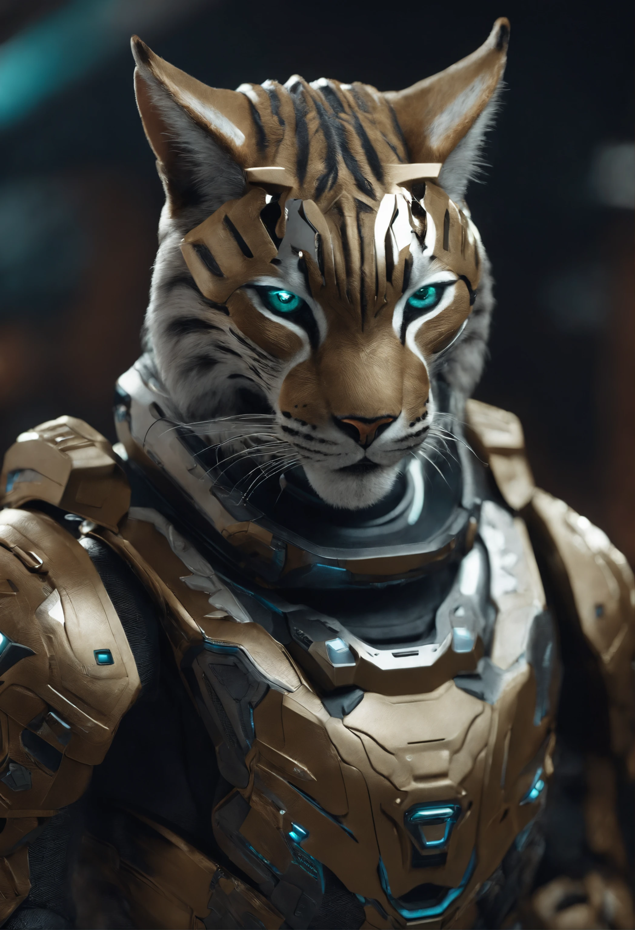 lince futurista usando armadura, com dentes a mostra, Arte conceitual do futuro, 8K分辨率