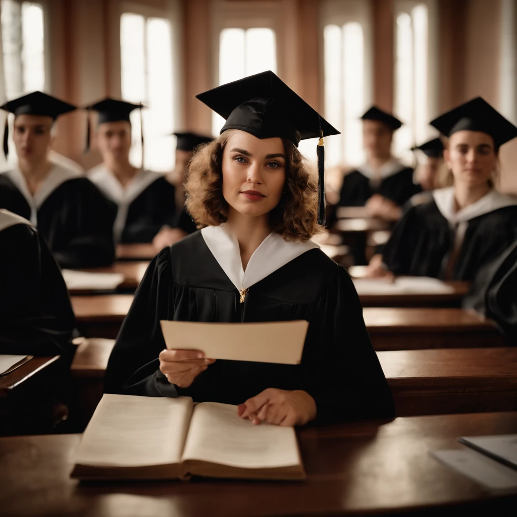collegiate, mulata, de frente, with student clothes and diploma in hand