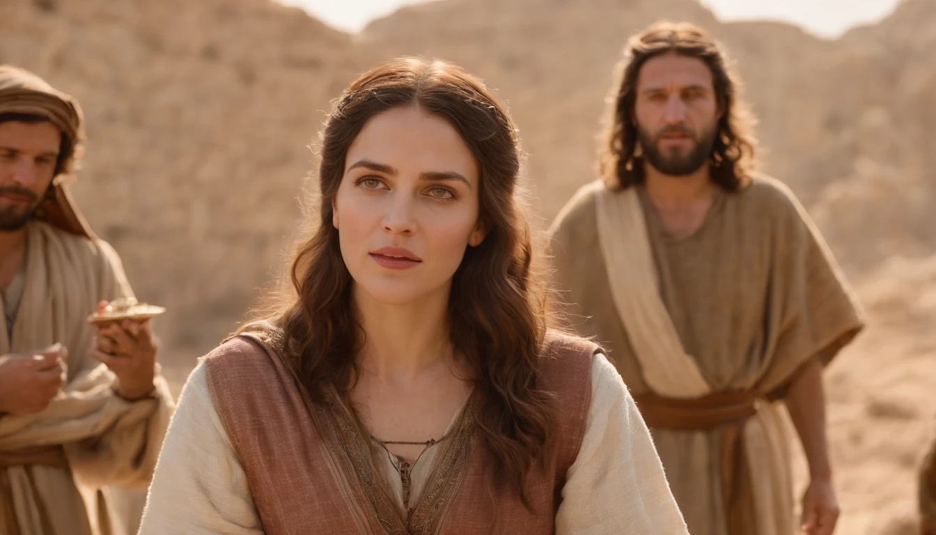 (melhor qualidade: 1.4), (Ultra Highres: 1.2), (fotorrealista: 1.4), (8k, Foto RAW: 1.2).The description of the Samaritan woman's physical appearance is not detailed in the biblical narrative, But her Samaritan background suggests she probably had similar traits to other people in the region. No historical-cultural context, The story of the Samaritan woman is set during a period of ethnic and religious tensions between Samaritans and Jews. His encounter with Jesus at Jacob's well highlights the message of spiritual equality and the importance of faith over cultural differences.