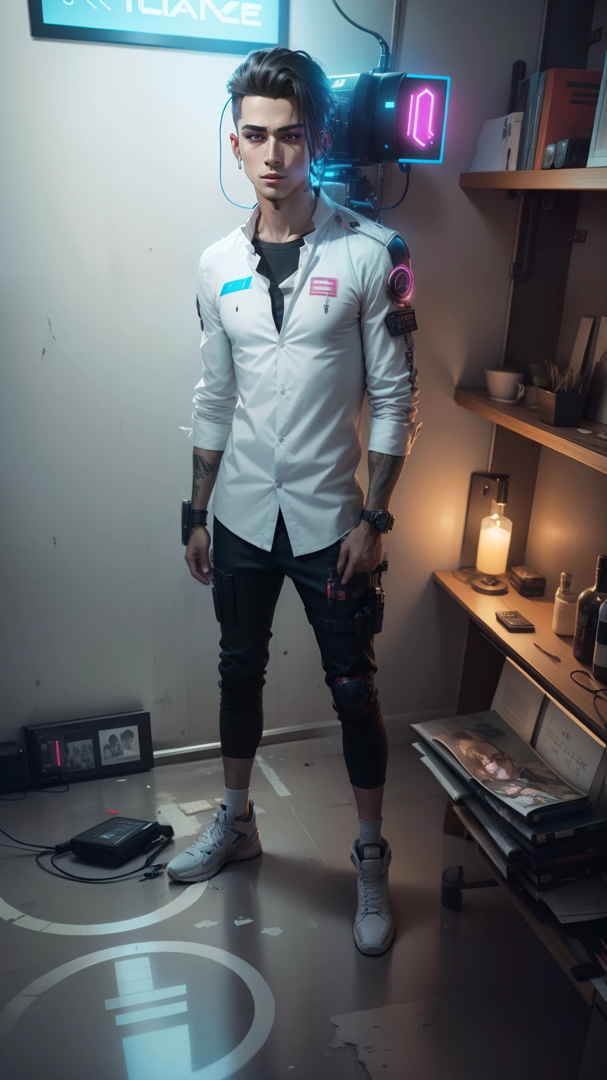 Change background cyberpunk handsome boy, realistic face, 8k, ultra realistic