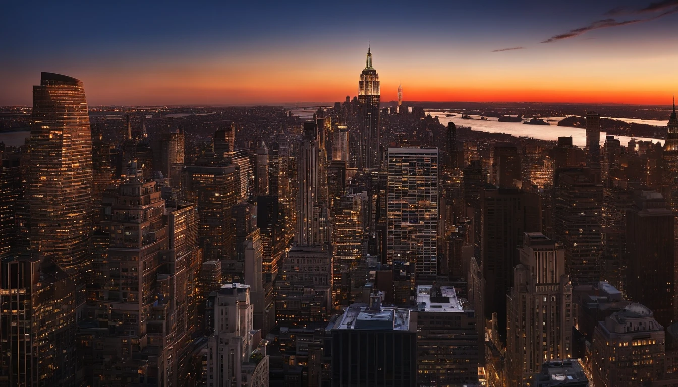 Imagine a serene New York City morning, with the sun rising and casting a warm glow over the city's iconic skyline