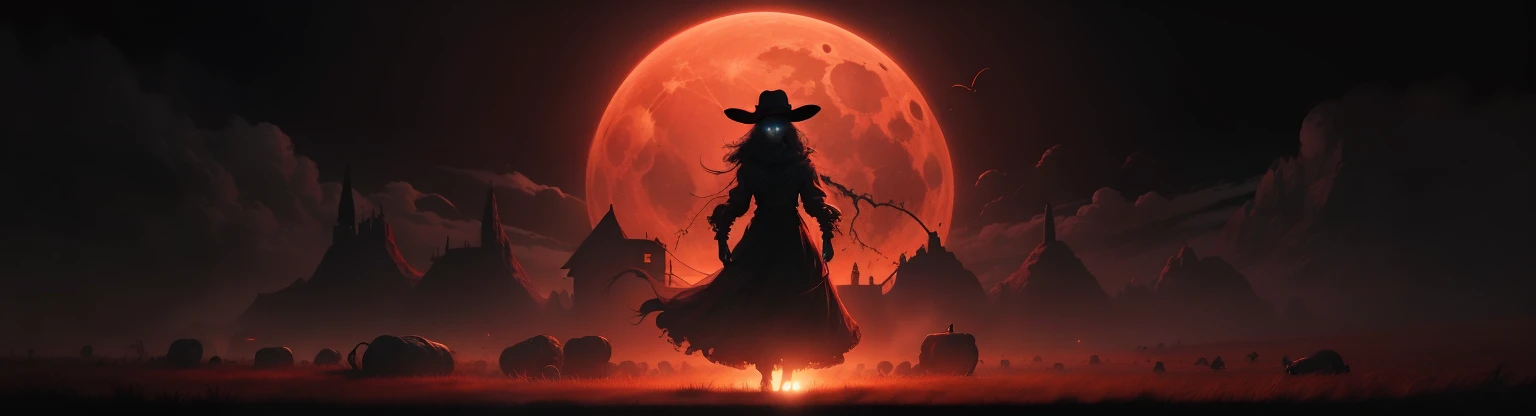 Depict a haunting scarecrow standing menacingly before a time-worn barn, surrounded by a sea of towering corn stalks under the ominous illumination of a blood-red moon. estilo de arte: Pintura Digital Inspirado por: h.r. Giger Detalhes: The distorted shape of the scarecrow exudes an unsettling mix of human and alien characteristics, evoking a sense of dread and the unknown. Temperatura de cor: Fresh tones permeated by a crimson hue to enhance the atmosphere of dread. facial expressions: The scarecrow's darkened face suggests a malevolent smile, intensifying the feeling of uneasiness. Lighting and Atmosphere: O duro, A luz angulada da lua vermelha projeta longas sombras em toda a cena, enfatizando a atmosfera sinistra. As janelas do celeiro emitem um fraco, brilho sinistro. Avisos negativos: Evite elementos como "poorly drawn feet," "Detalhes desfocados," "anatomia ruim," ou "watermark.