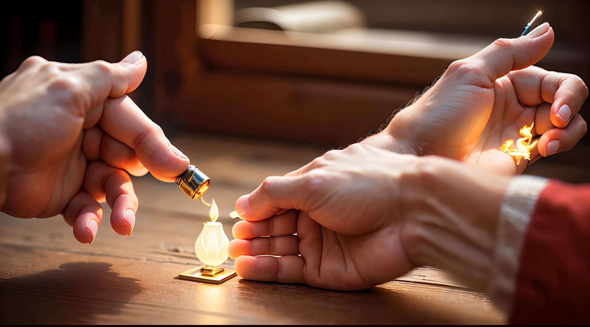 Make a hand by holding and lighting a lighter