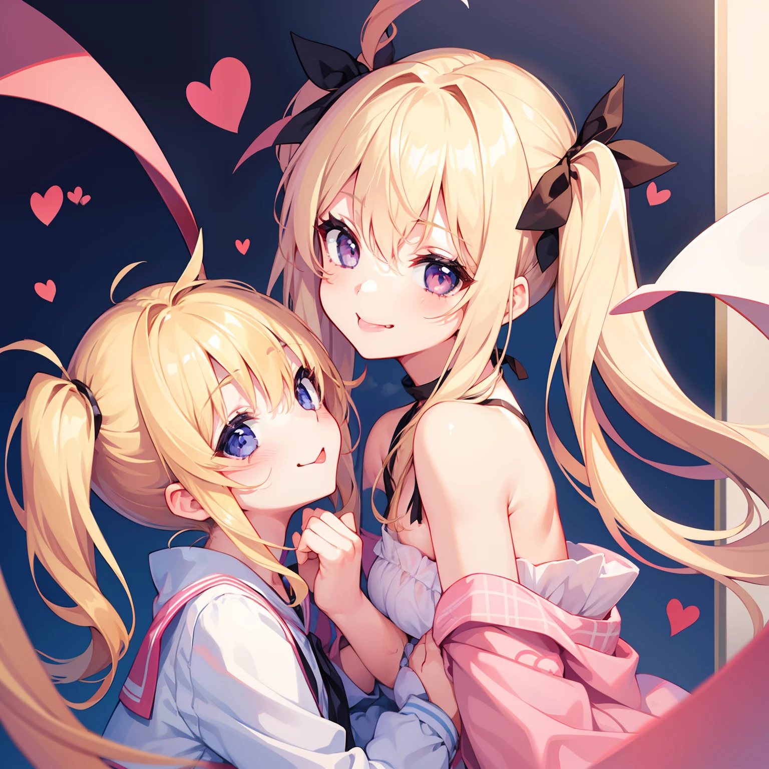 girl with、a beauty girl、a blond、Twin-tailed、Bruises、sano、a smile、winc、Tongue licking