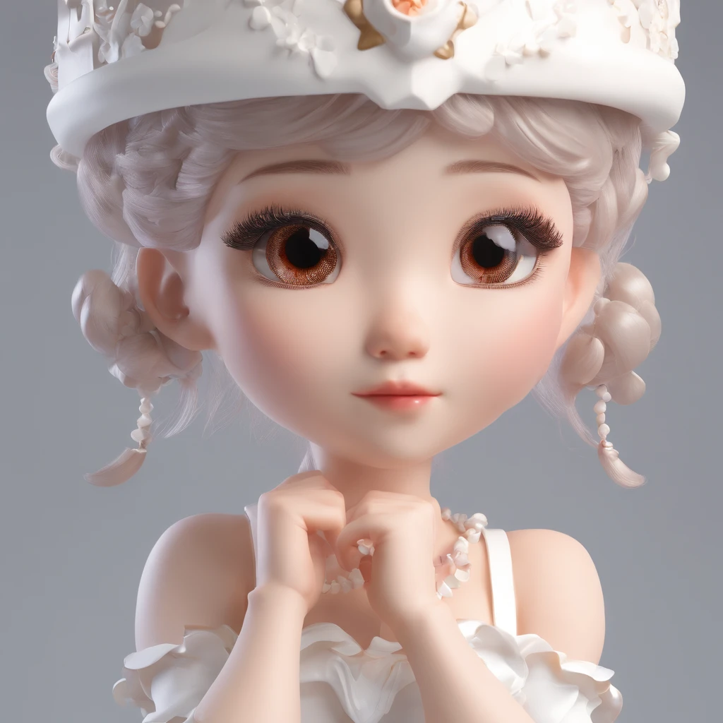 Super Cute Girl IP from Pop Mart, bright-eyed, cherub,Small white dress, clay, Model, Blind Box Toys, Glossy and delicate,Clean background, Good gloss, 3d rendered,Best Quality