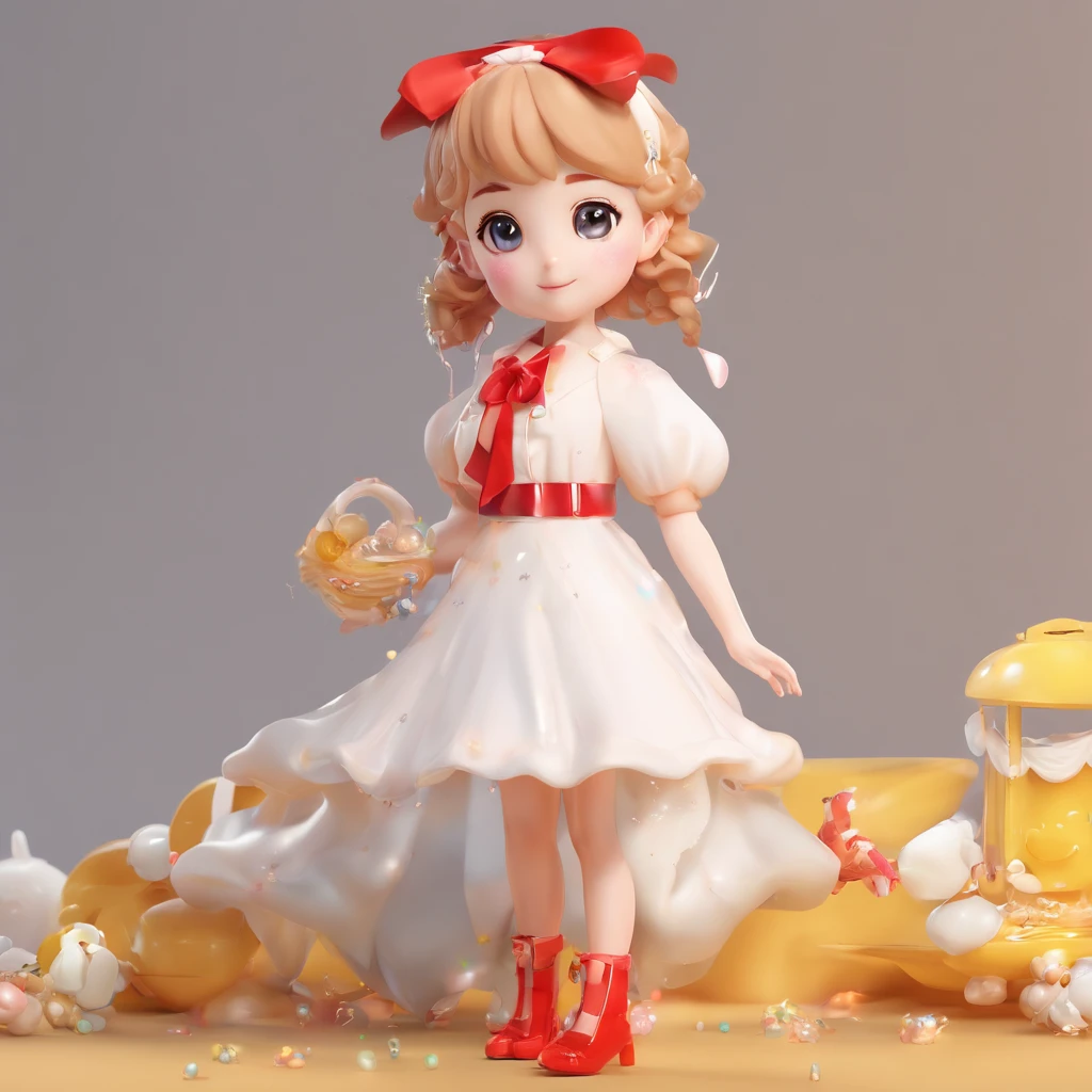 Super Cute Girl IP from Pop Mart, bright-eyed, cherub,Small white dress, clay, Model, Blind Box Toys, Glossy and delicate,Clean background, Good gloss, 3d rendered,Best Quality