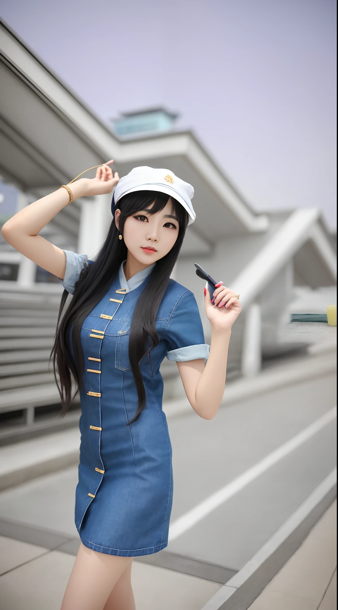 Allafard asian woman posing for photo in denim dress and hat, trending at cgstation, Anime girl cosplay, Anime girl in real life, sakimichan, belle delphine, inspired by Leng Mei, Chinese girl, profile picture 1024px, Korean girl, Beautiful image, Anime Thai girl, Casual pose, trending on cgstation