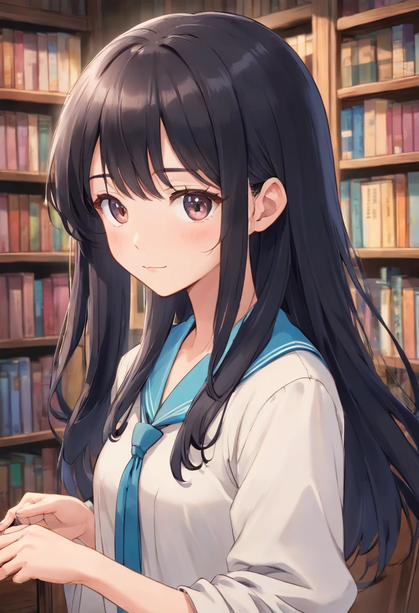 Masterpiece, Best quality, high resolution, extremely detailed photography, Professional lighting, Female students wearing school uniforms pose for a group photo, Realistic young gravure student idol, she is about 16 years old, White blouse, Smooth hair flow, Beautiful highschool girl, gogo dancer, suki, big collar, In a library, ayne haag, So cute, kawaii，Black hair, Straight hair one meter long，Lots of hair，Hair strands are clearly visible，The hair is thick，Top hair quality，The hair is too smooth，Hair is unusually smooth，The shine of the hair is dazzling，Masterpiece, Best quality, high resolution, extremely detailed photography, Professional lighting, （The rubber band slowly slipped from the hair，Untie smooth hair along the trajectory of the rubber band，Smooth hair is untangling:5.5），8K, Super detail，Jet-black hair，Jet-black hair， Super hydrated hair，Top moisturizing hair，Smooth hair at the highest end，Hydrated hair reflects a dazzling water light，Black straight hair is the highest grade and smoothest hair，a superlative, Smooth hair in circles，Spins like a fan，The hair unfolds quickly，High-grade hair spreads quickly like a fan。Hair of the highest rank is draped over the shoulders，High-grade hair covers the whole body，Front of the shoulders