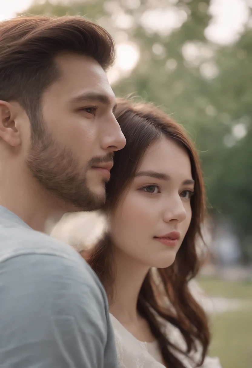 In the same photo there is a picture of a man and a woman, The two passed by beautifully on campus, Guviz-style artwork, realistic anime 3D style, anime realism style, realistic art style, Kawaii realistic portrait, Realistic art style, Anime realism, Realistic anime art style, realistic anime artstyle