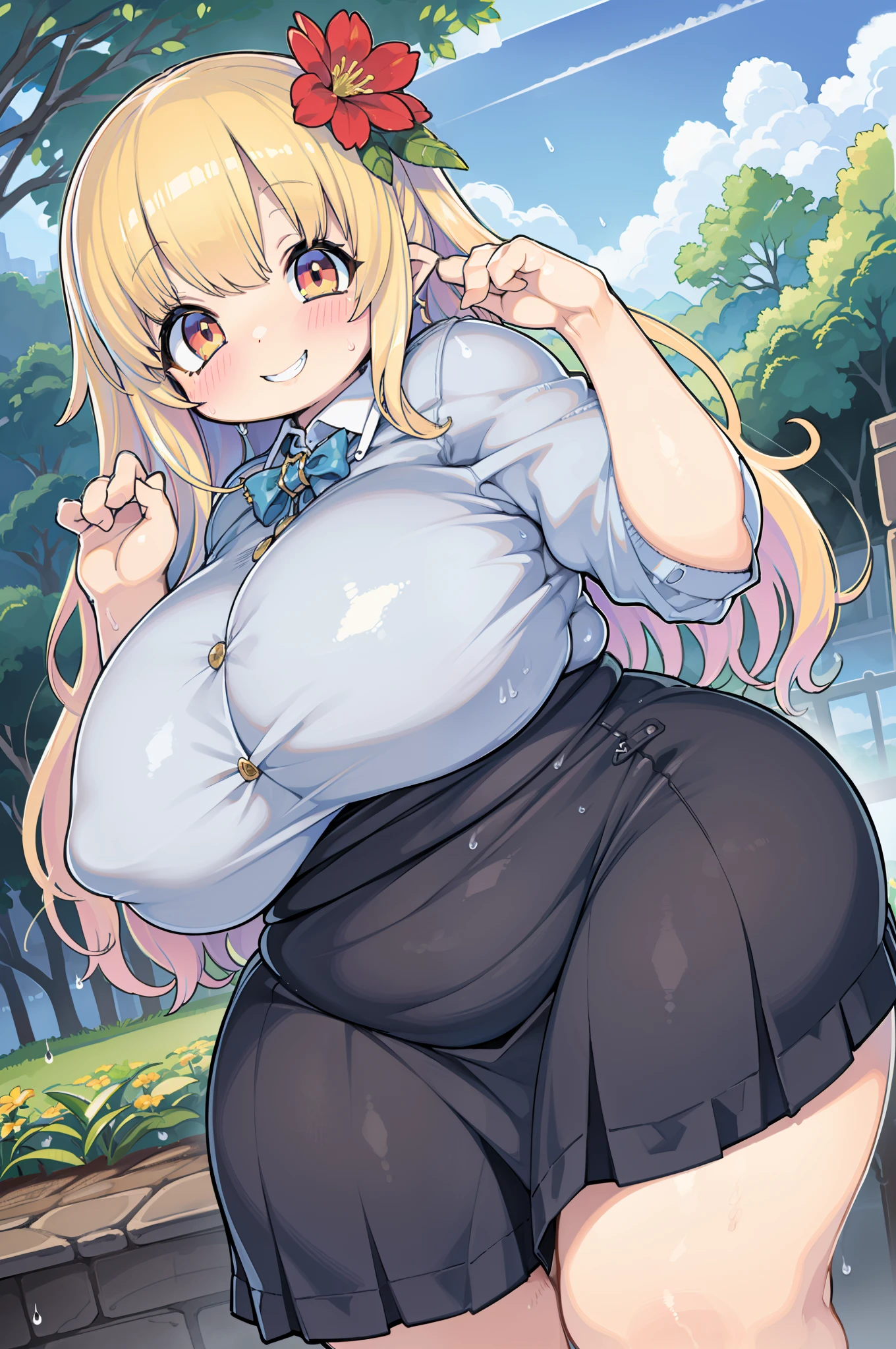 Flower Garden, Luxurious, Bright, glinting、Summer light、huge-breasted、thighs thighs thighs thighs、bbw、Showers、From the top、Overhead view、Hands up、huge smile、chubby、Big buttocks、With your ass turned、long skirt