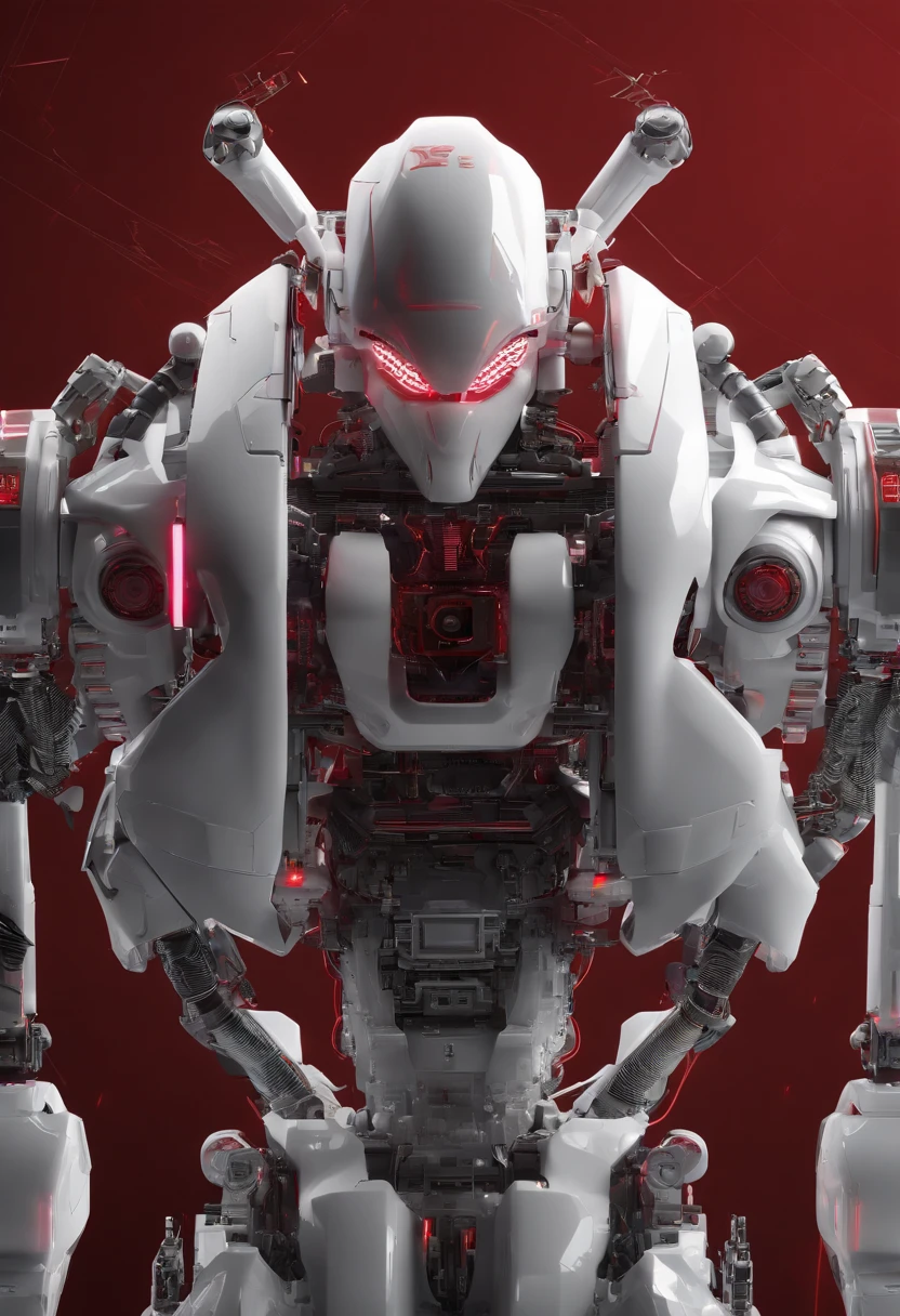Red and white humanoid mech , Science fiction, Side view, sense of science and technology, C4D, OC renderer, illusory engine, High detail, industrial design, 8K HD, Studio light, Retro