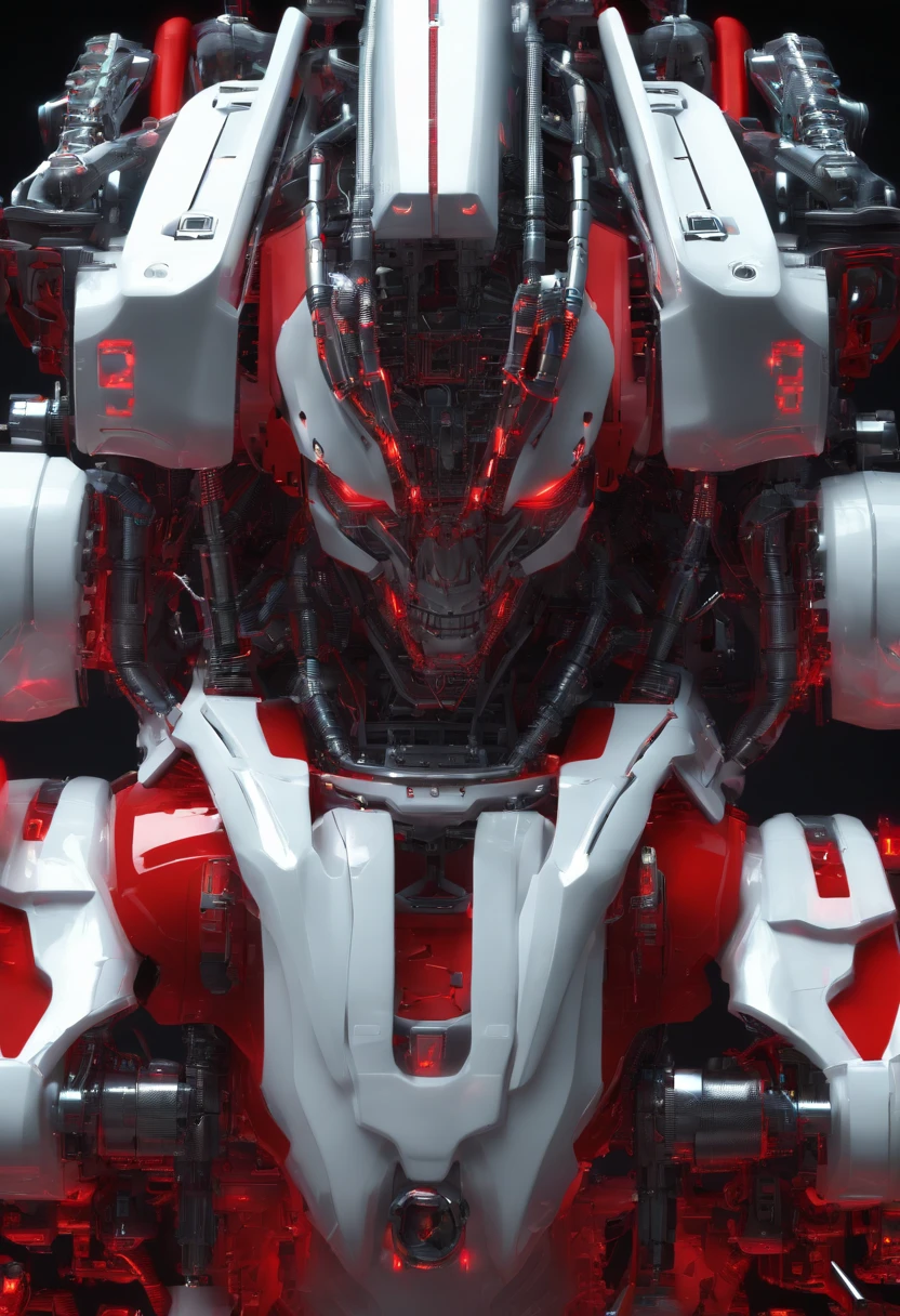 Red and white humanoid mech , Science fiction, Side view, sense of science and technology, C4D, OC renderer, illusory engine, High detail, industrial design, 8K HD, Studio light, Retro