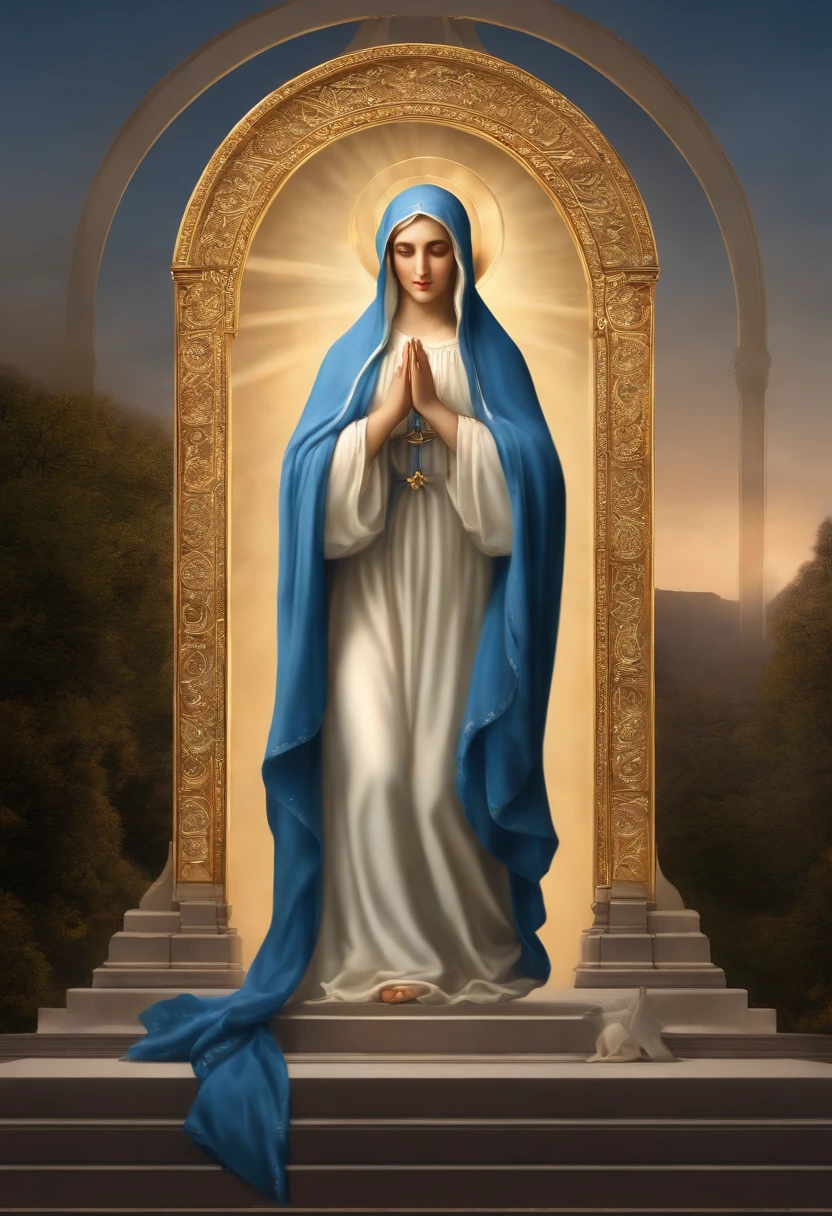 (Holy virgin mary of the sorrows))) Masterpiece, (Best quality: 1.2), (Super fine: 1.2), Illustration, (Extremely delicate and beautiful: 1.2), Film angle, Floating, (Beautiful detail eye: 1.1), (Detail Light: 1.1), Film lights, Delicate sky, Blue eyes, (High ponytail: 1.1), Layer, Bright eyes, Starry sky, (Light particles: 1.1) drawing, blossom. (masterpiece), (best quality), (photorealistic:1.3), 8k, detailed skin texture, detailed cloth texture, beautiful detailed face, intricate details, ultra detailed (full-length body:1.2)