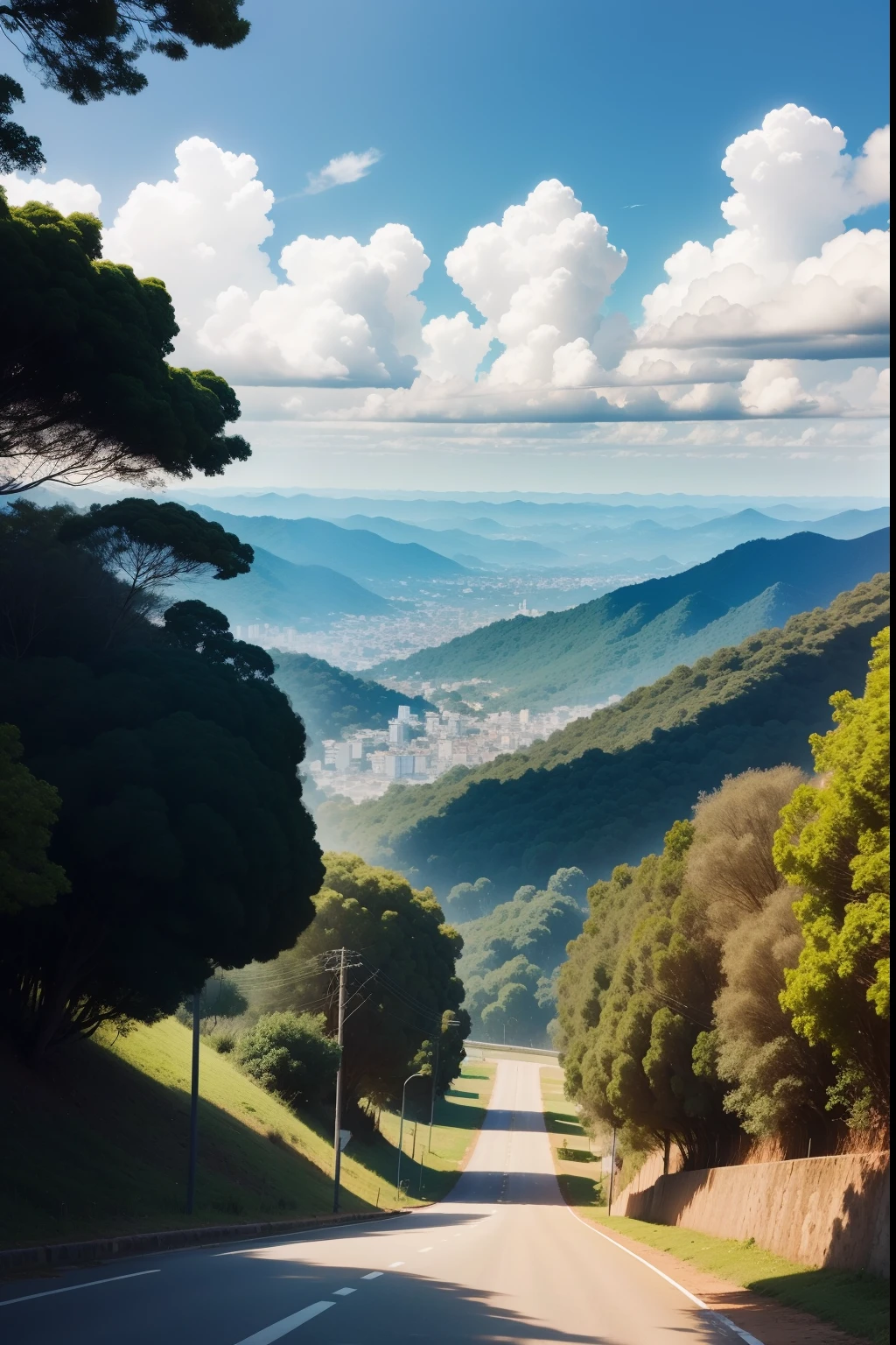 paisagem de uma estrada, ceu limpo com nuvens