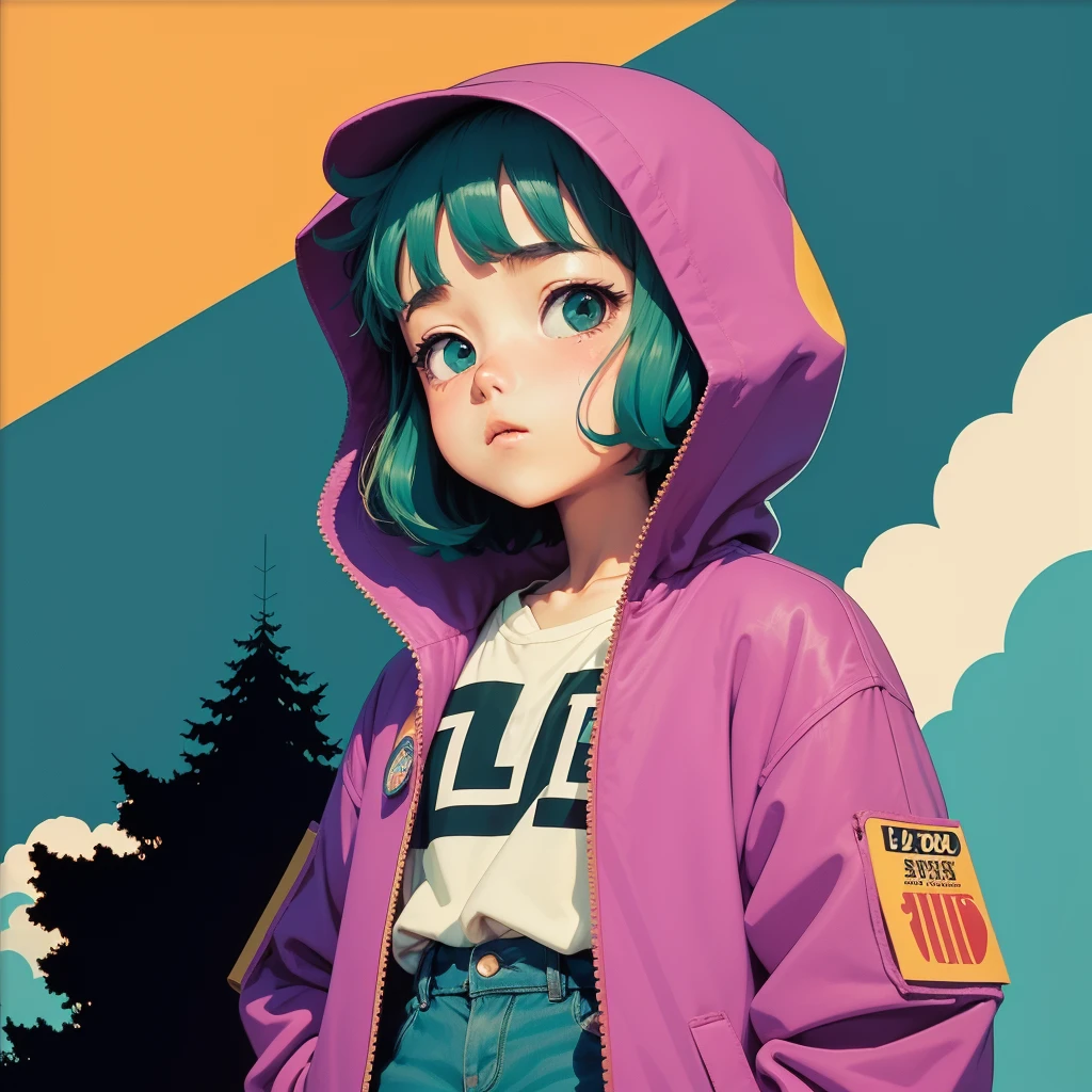 Lo-Fi(Lo-Fi)(Lo-Fi(Lo-Fi)) Studio Ghibli Style, Awesome colorful, Outerwear, Synthwave, lofi art,90s style,Old texture, pop art, lively, amplitude, 90s vibe, Vast technology