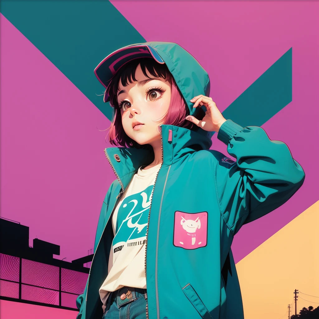 Lo-Fi(Lo-Fi)(Lo-Fi(Lo-Fi)) Studio Ghibli Style, Awesome colorful, Outerwear, Synthwave, lofi art,90s style,Old texture, pop art, lively, amplitude, 90s vibe, Vast technology