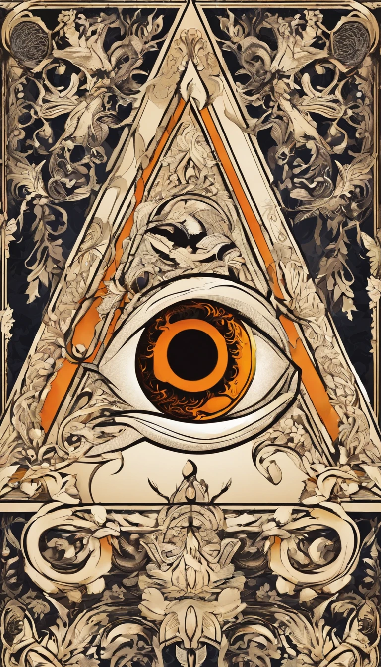 A symbol of a flaming eye within a triangle, below the eye are 13 steps within the triangle. high detail, modern art style