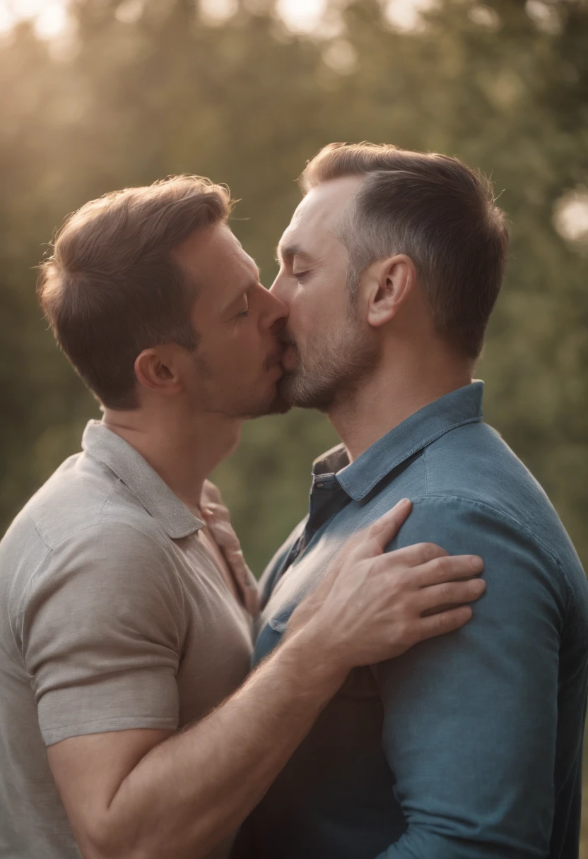 Adult fathers kiss adult sons