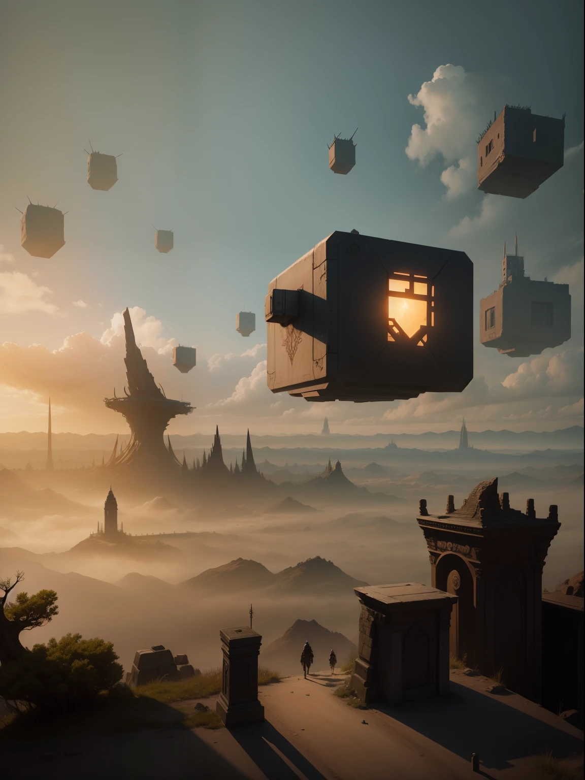 fantasy style, apocalypse, with humans