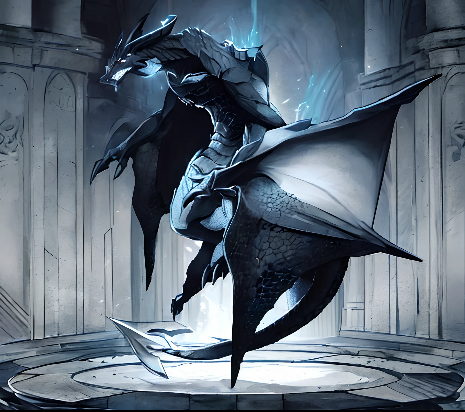 There is a drawing of a dragon with a sword in his hand, Demonio masculino en forma con cuernos blancos, Dragon in Dragon Lair, colossal dragon as background, guiverno, Dios de los dragones, dragon knight, anthro dragon art, Drachenlord, El caballero de Hollow Knight, Charging through a dragon den, Rey del Segador del Tiempo, Quimera centaura macho