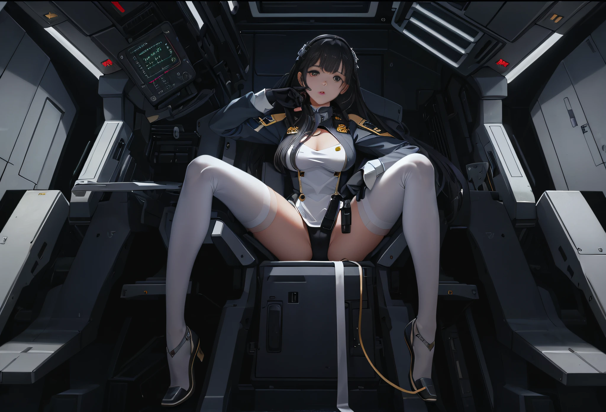 (((only one person))), (((only one face))), inside the cockpit, precision equipment, a beautiful woman in a Gundam pilot suit sitting in the cockpit, movie scene, 8K quality, (((whole body))), (masterpiece), realistic, young and cute one anime woman, beautiful face, sunshine, cinematic light, one beautiful woman, beautiful dark eyes, milk beige medium hair , perfect anatomy, so cute, princess eyes, (black eyes), intermediate image, style, bioluminescence, life-size 8 sizes, 8k resolution, human hand, strange perfection, elegant, near-perfect, dynamic, Highly detailed character sheets, concept art, smooth placement, stunningly beautiful 20s girls, detailed hairstyles, (((Determination-filled dignified eyes))), (((A lot of instruments emitting a faint light in front of the girl)))