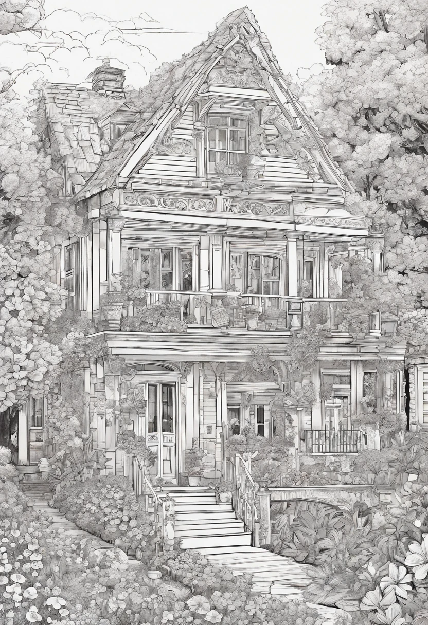Un dibujo de una casa en un frasco con flores y mariposas, beautiful detailed illustration, very detailed illustration, Dibujo detallado del boceto, Dibujo muy detallado, Boceto detallado en blanco y negro, Detailed ink illustration, Detailed and intricate illustration, Highly detailed illustration, Dibujo detallado a tinta, lindas ilustraciones detalladas, Dibujo de detalles intrincados, Boceto intrincado detallado, Hermoso detalle, clean ink detailed line drawing, Dibujo detallado