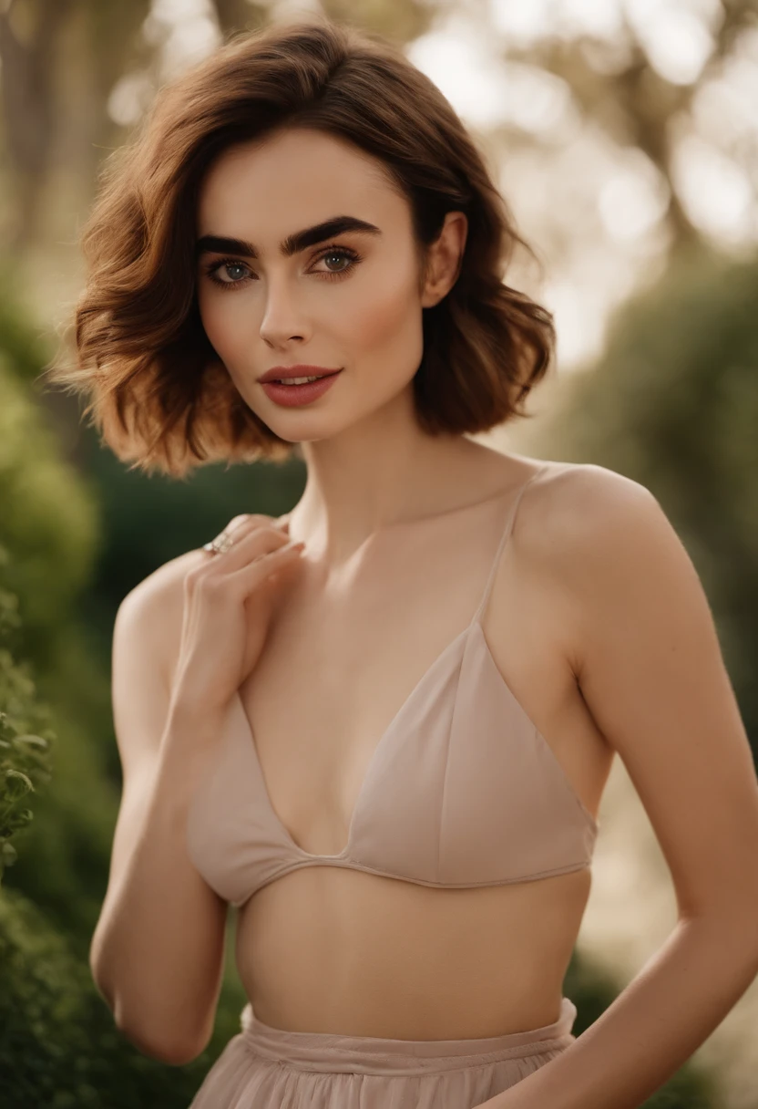 Lily Collins Photos, rub her abdomen with a cucumber,, Big breasts, muscular abdomen, Turn to your stomach, French-style bedroom next to large windows, Warm atmosphere, photograph, photo shot, Shot with Panavision Panaflex Platinum camera equipped with Panavision Primo Prime spherical lens 75mm T1.9