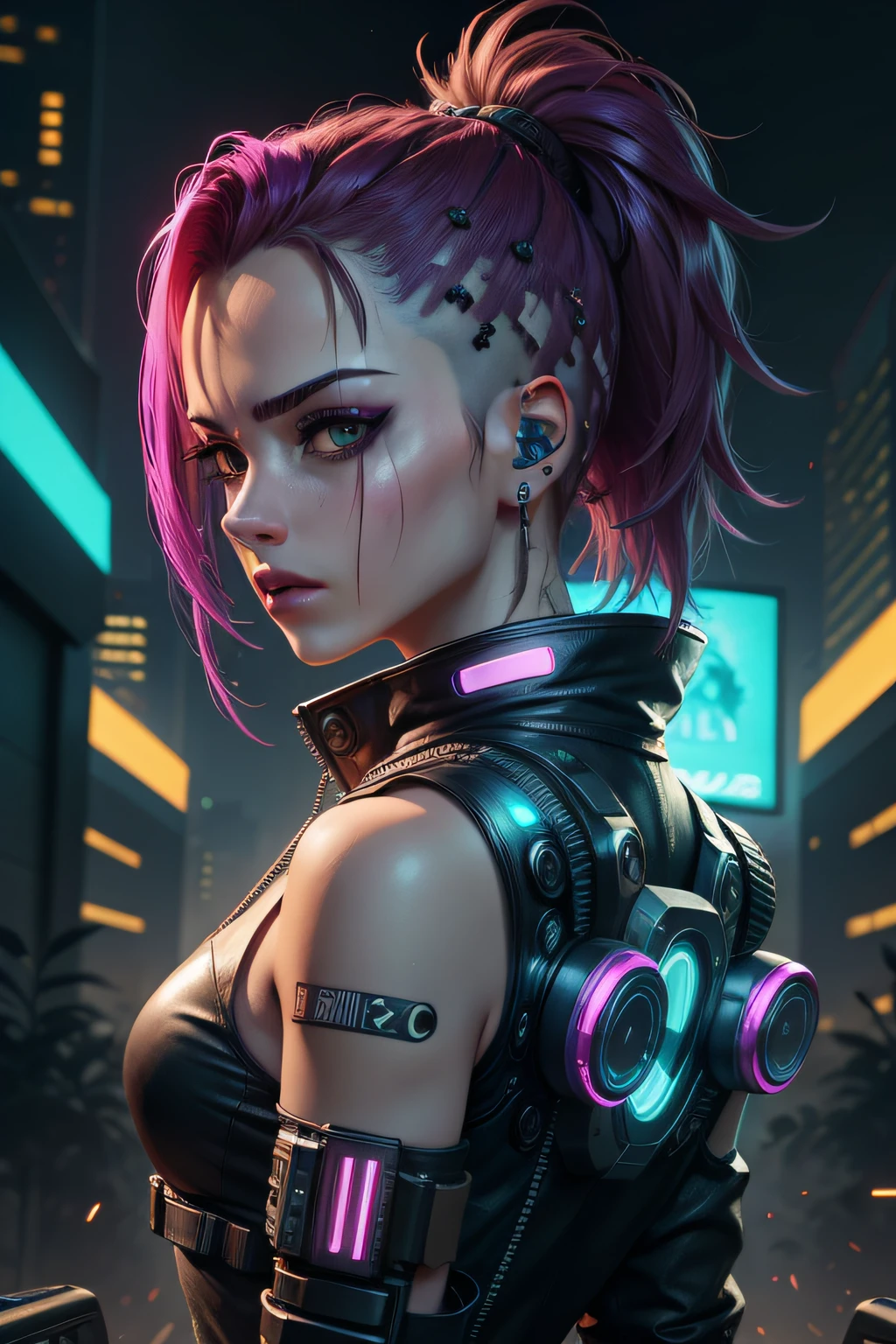 android cyberpunk futurista, com detalhes amarelos