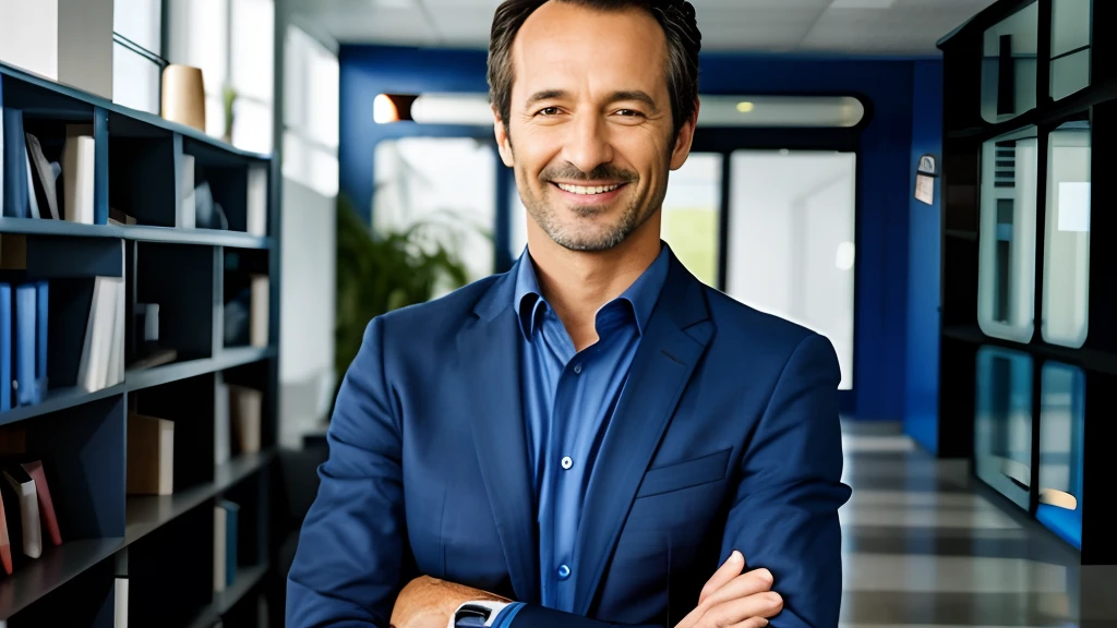 arafed man in a blue suit standing in office, professional image, professional photo, portrait shot, avatar image, man in his 40s, middle aged man, a photo of a man, by Dietmar Damerau, photo of a man, professionally, handsome man, headshot, by Jesper Knudsen, high definiton