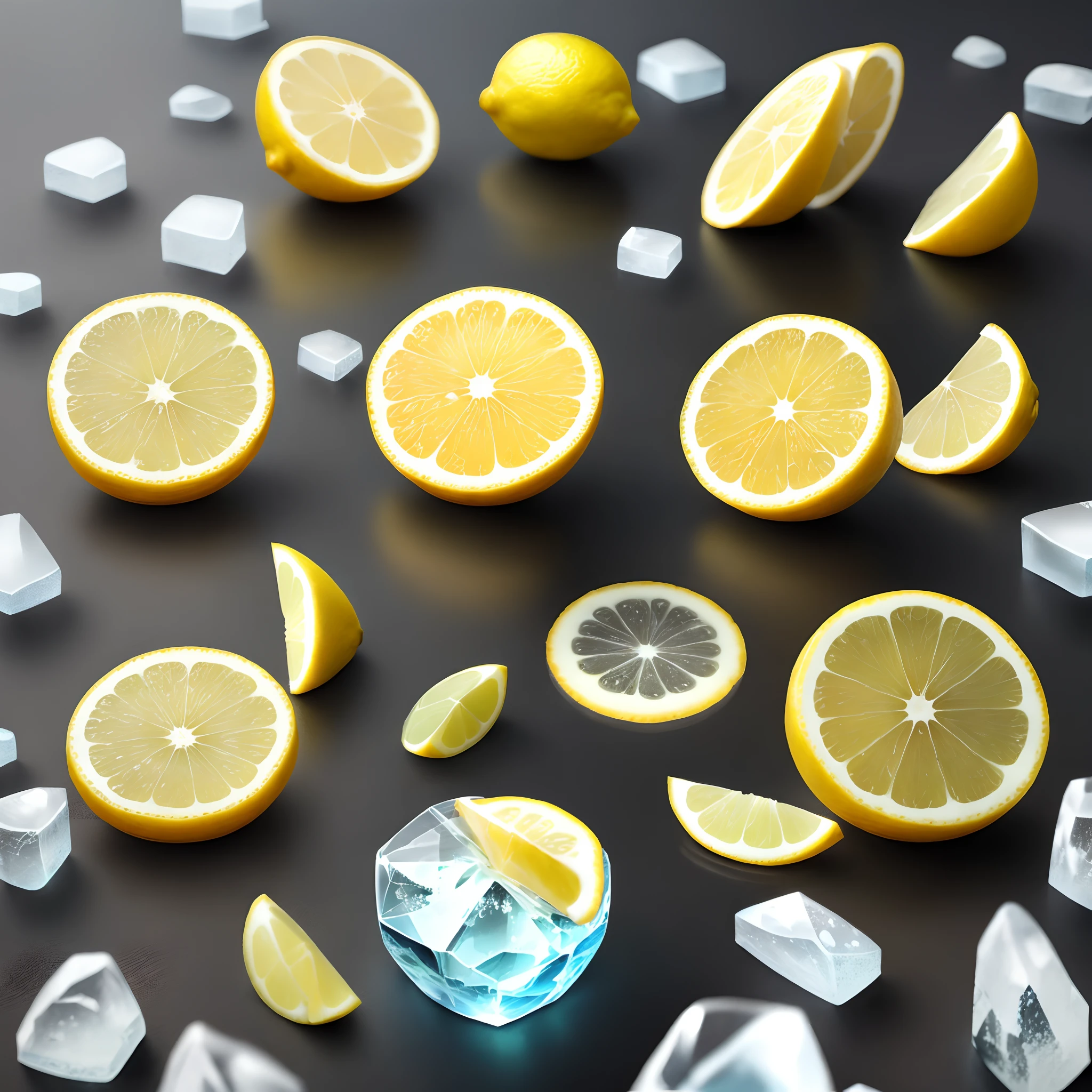A few slices of lemon were scattered on the crystal clear ice
