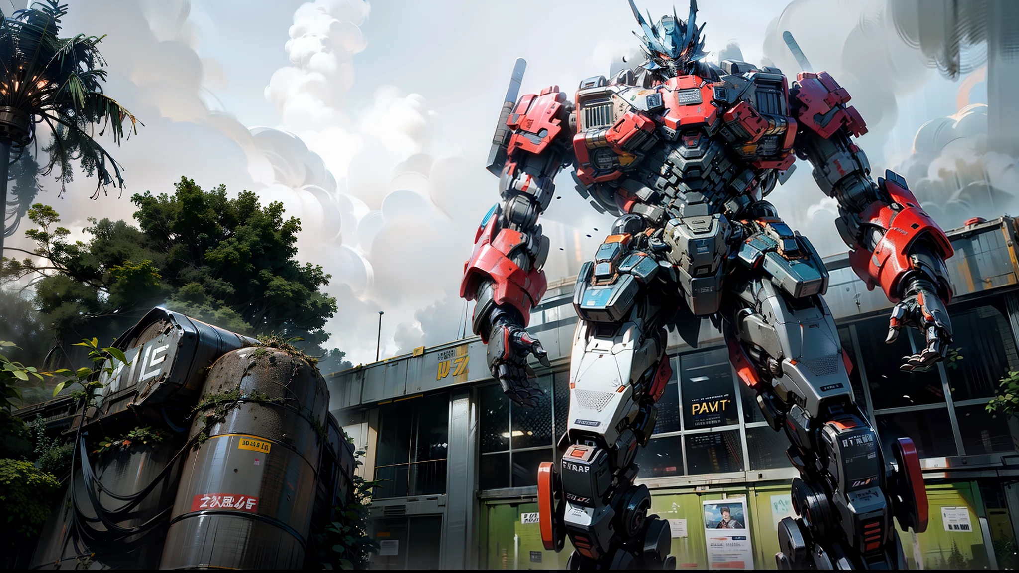Ultra Realistic Transformer Movie Scene, Fight scene with realism, Highly detailed character with parts details. Foggy environment. Movie scene HD