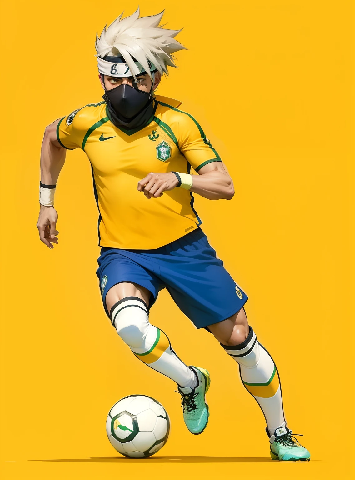 Kakashi jogando futebol, uniforme do Brasil