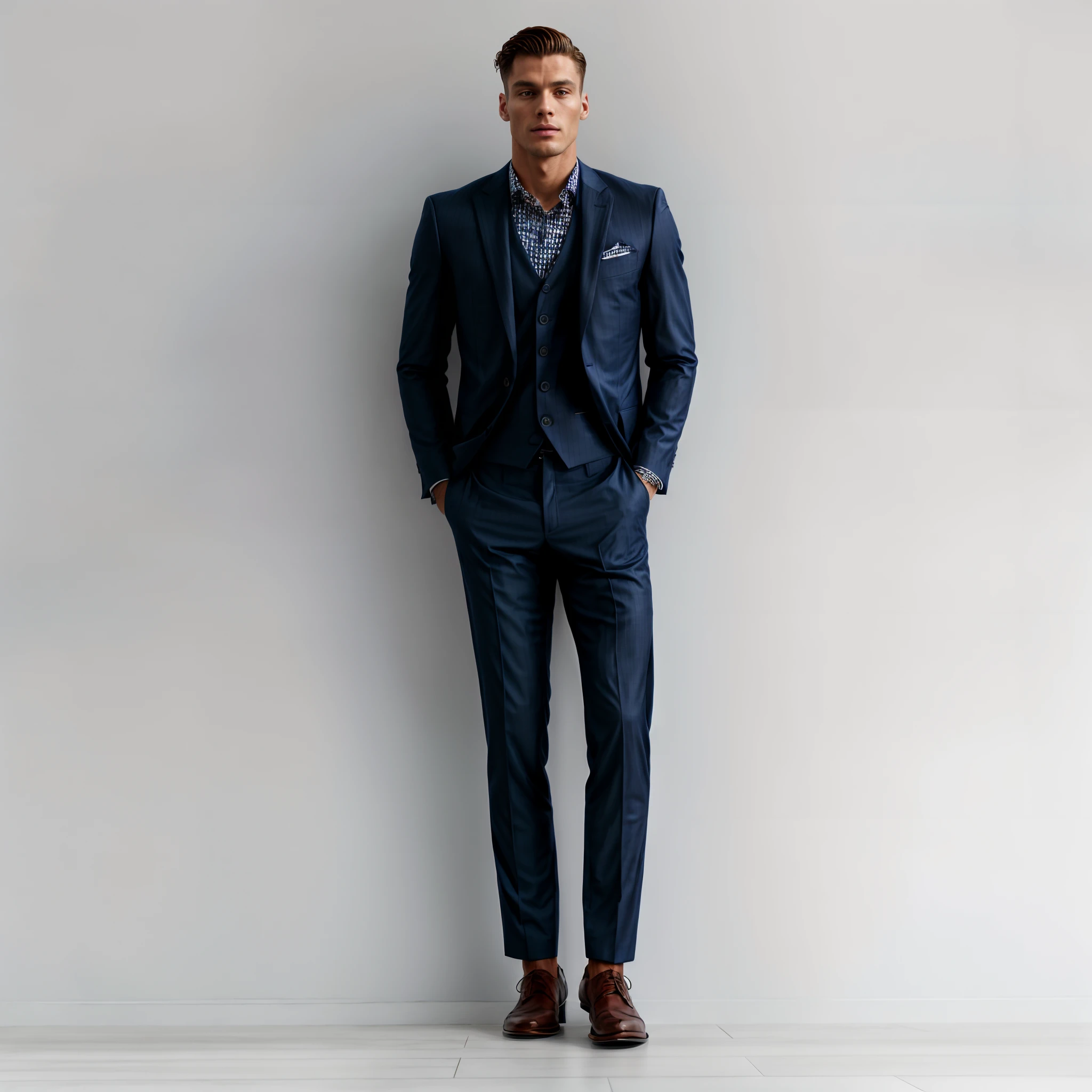 An alpha man in a suit stood against the wall, Handsome male,Fashionable male model,wearing a stylish men's suit, 3-piece-suit, Ocean blue,dolce & Gabbana, wearing fashion suit, Elegant suit, wearing a light blue suit, 3-piece-suit, stylish suit, wear suit, wear suit, dressed in a suit, formal suits, dressed in a suit, intricate suit, dressed in a suit,Marine style,Nautical style graphics